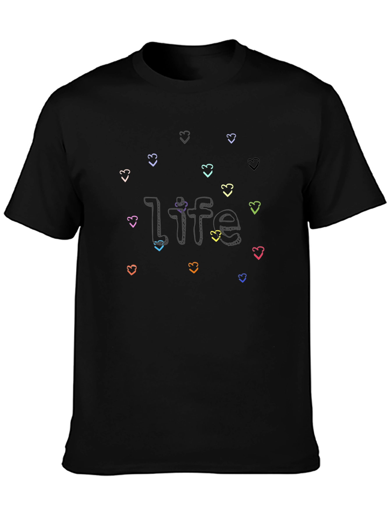 Black Life With Hearts Graphic Tee - Black Cotton Shirt view 3