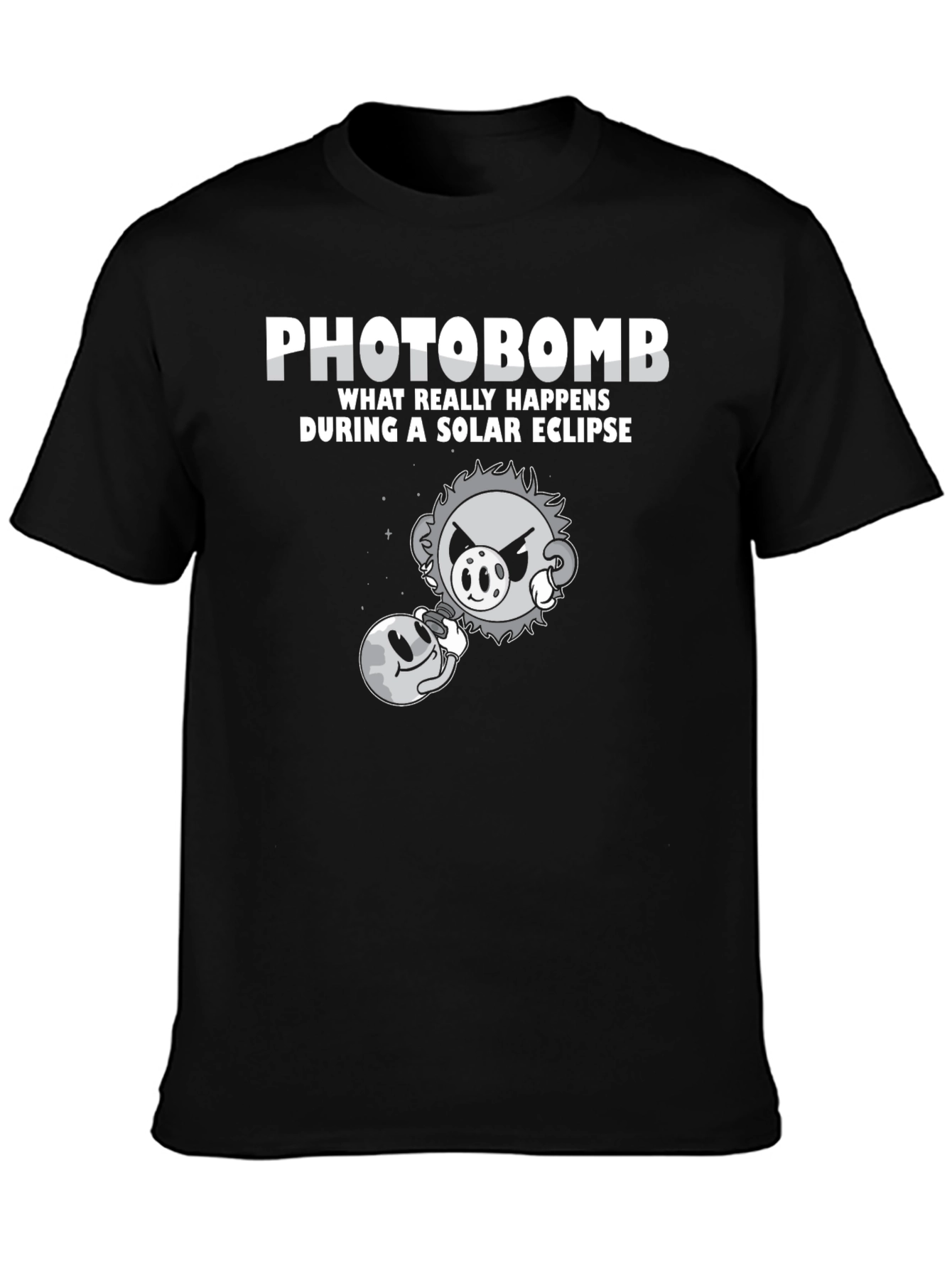 Black Photobomb Solar Eclipse T-Shirt view 3