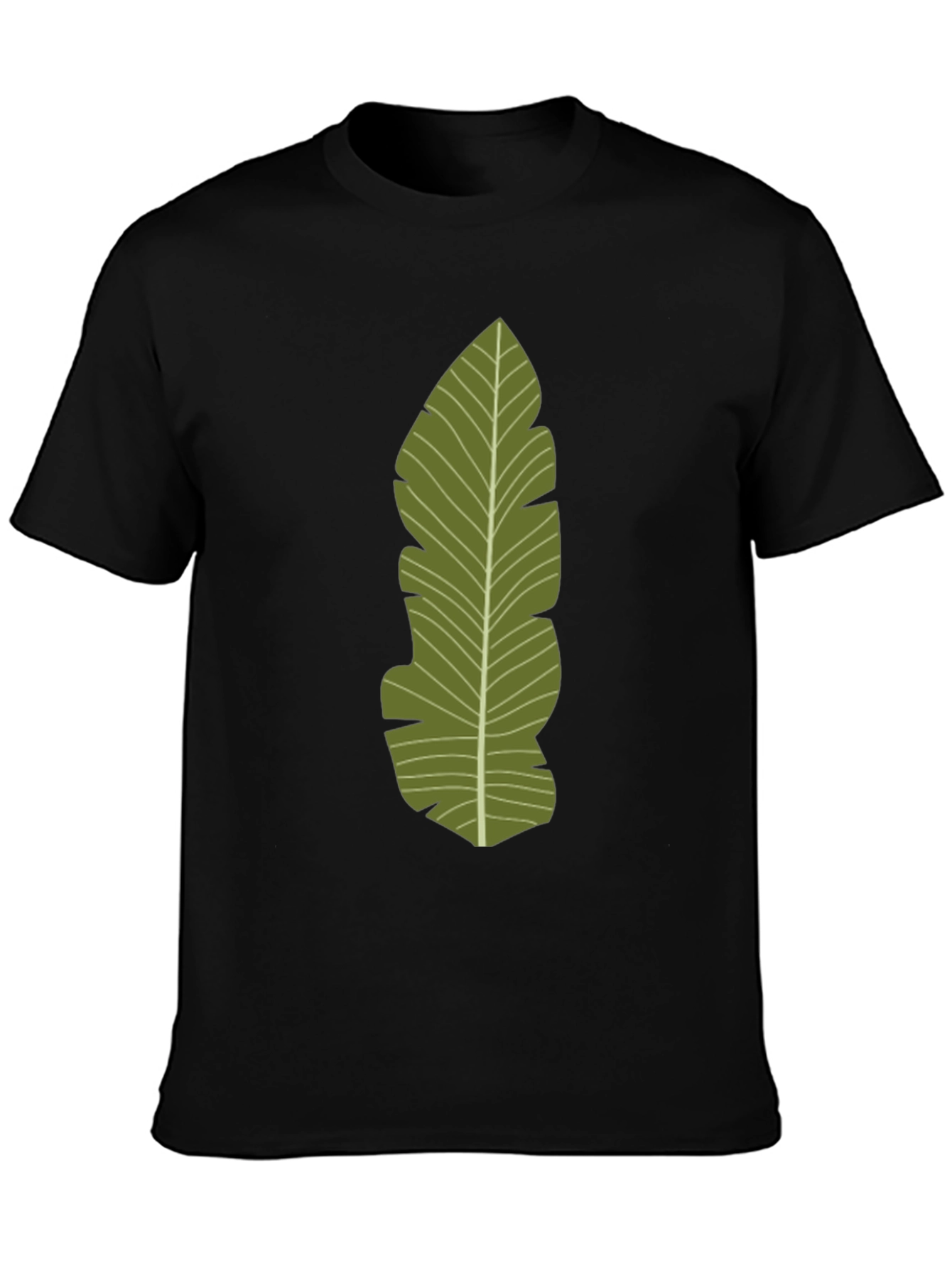 Black Tropical Leaf Print Black T-Shirt view 3