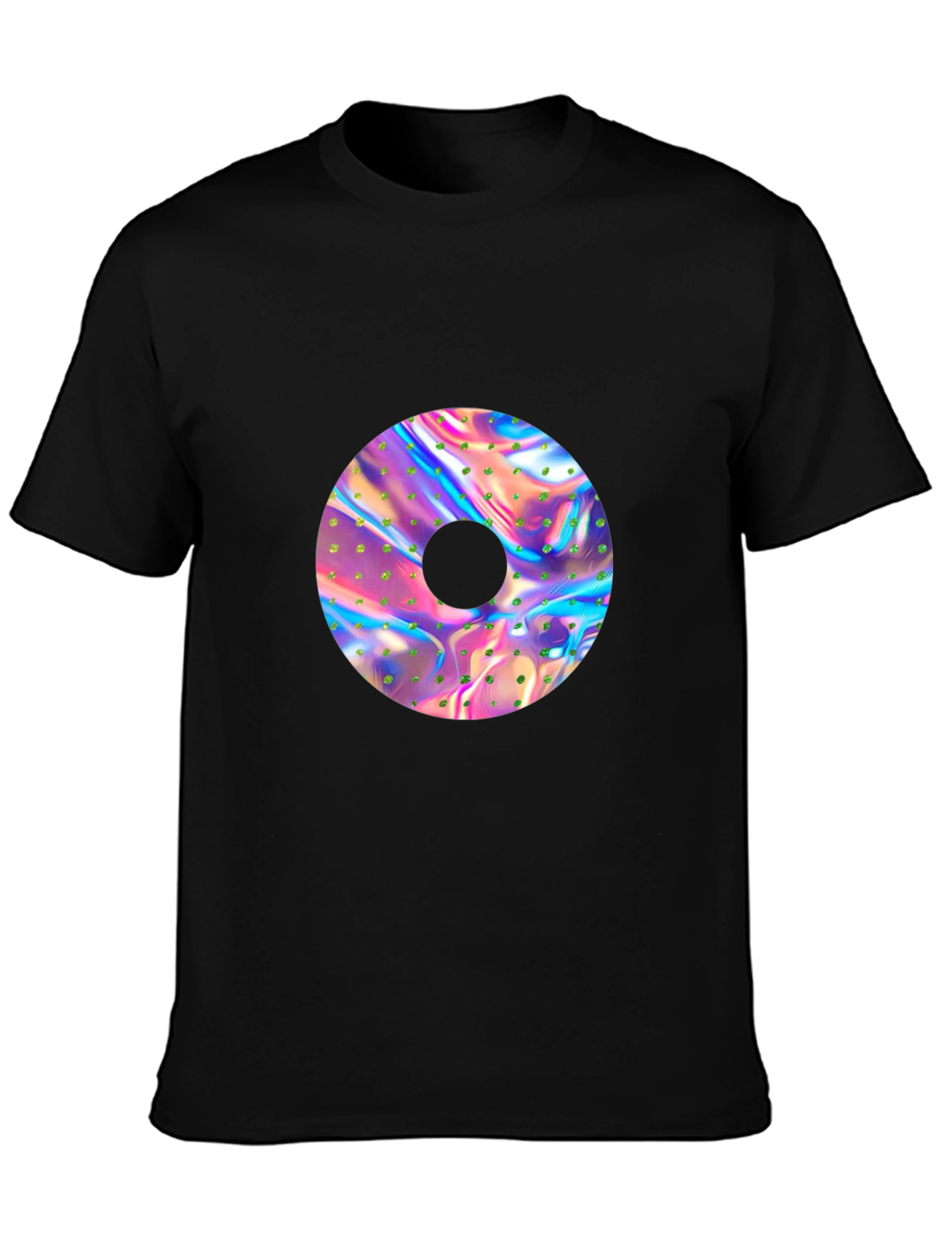 Black Holographic Donut Graphic Black Tee view 3