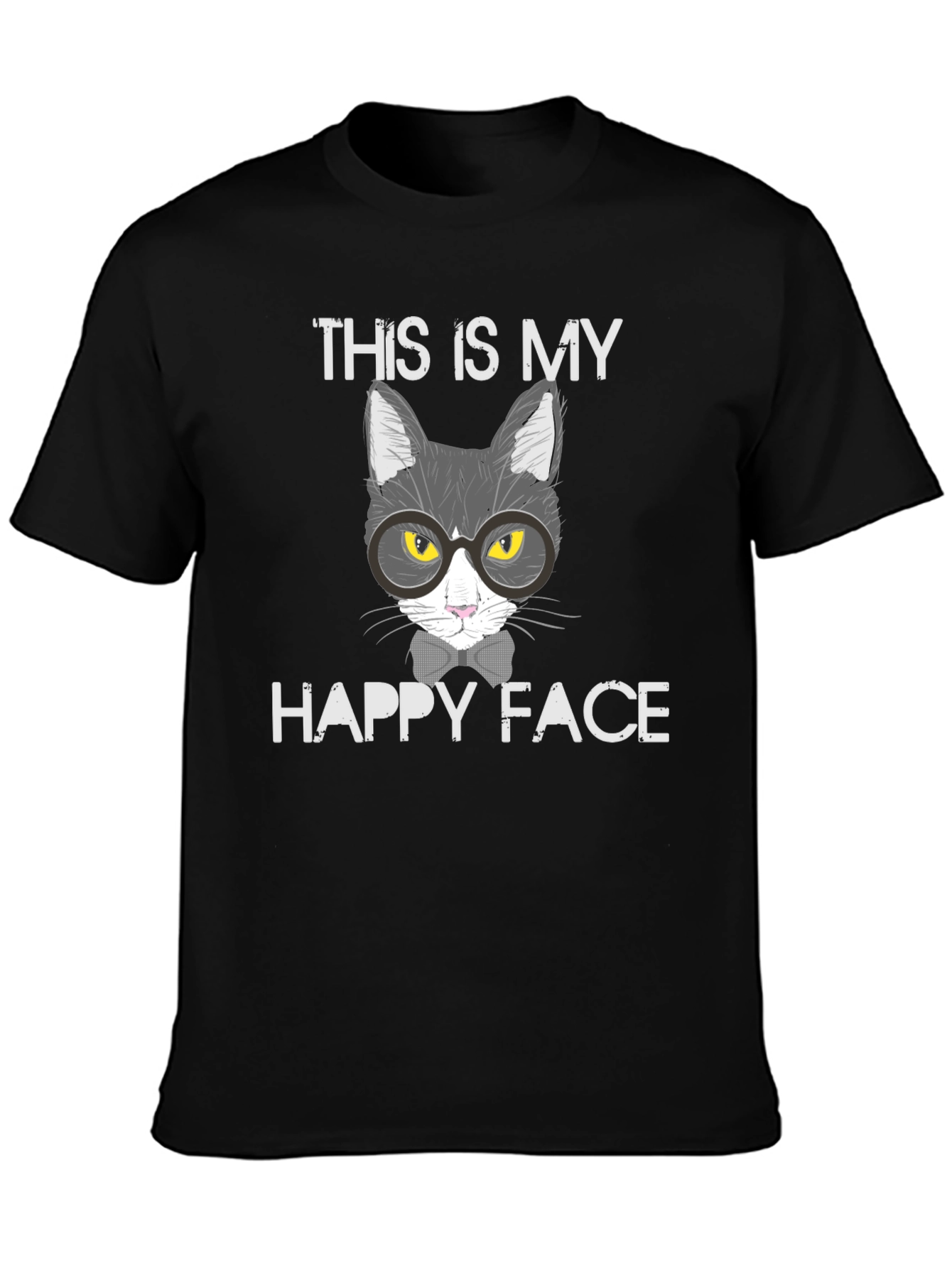 Black This is My Happy Face Cat T-Shirt view 3