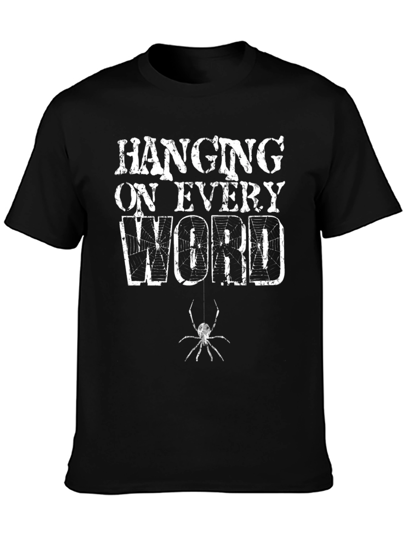 Black Hanging On Every Word Spider Graphic Tee view 3