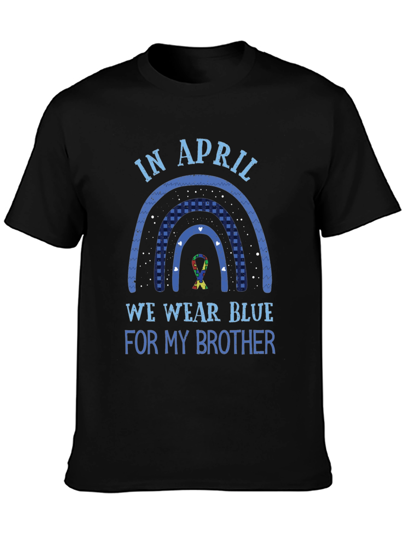 Black Autism Awareness Brother T-Shirt - Wear Blue in April view 3