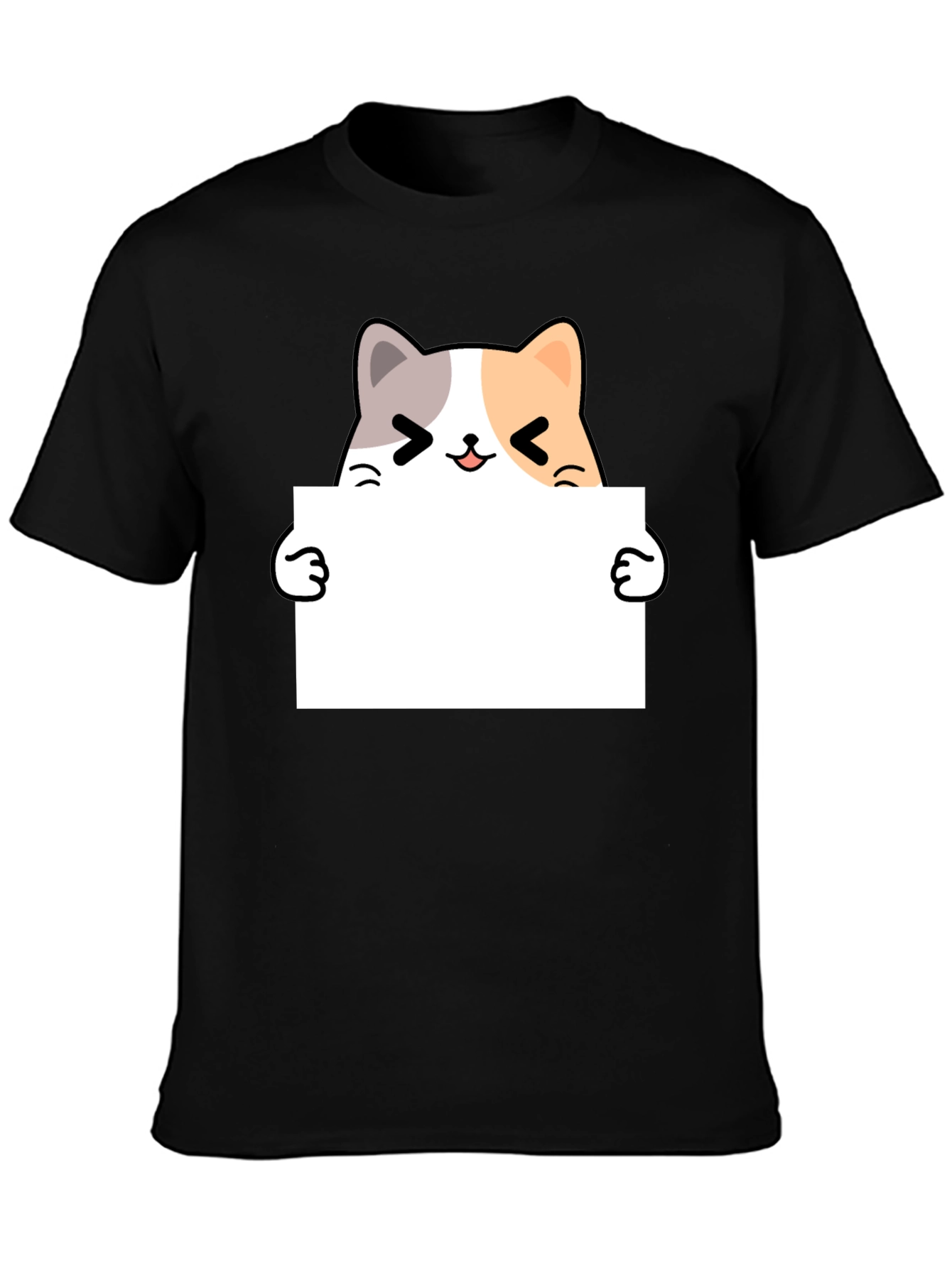 Black Cute Cat Holding Blank Sign T-Shirt view 3