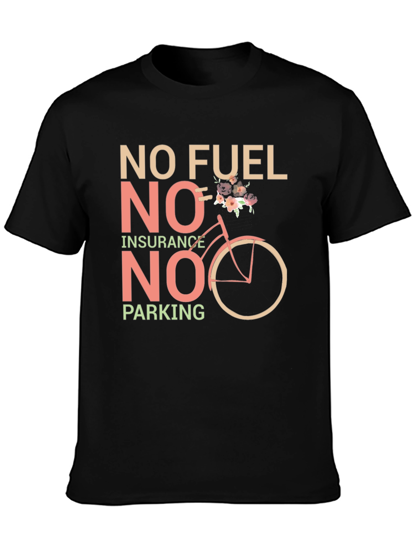 Black Eco-Friendly Black T-Shirt: No Fuel, Insurance, Parking view 3