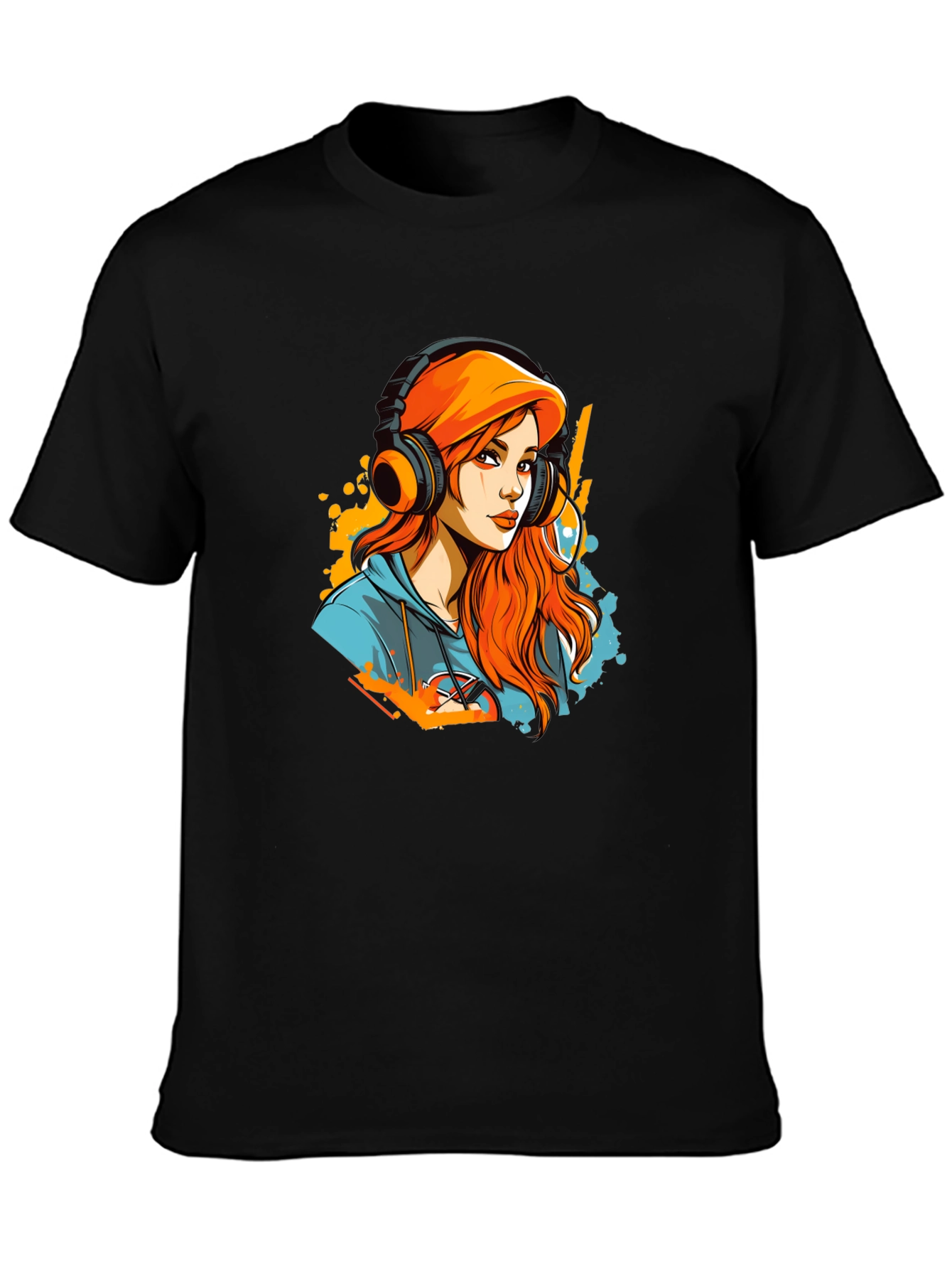 Black Gamer Girl T-Shirt - Headphone Art Design view 3
