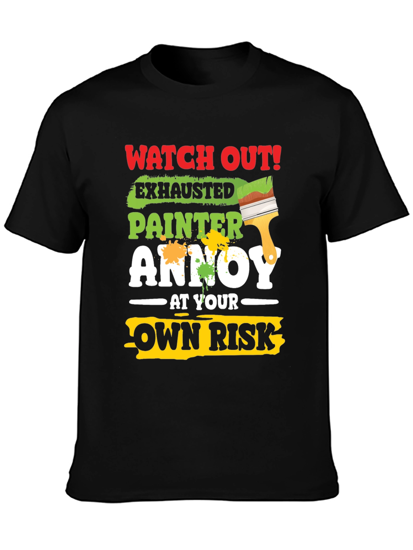 Black Exhausted Painter Graphic Tee - Humor T-Shirt view 3