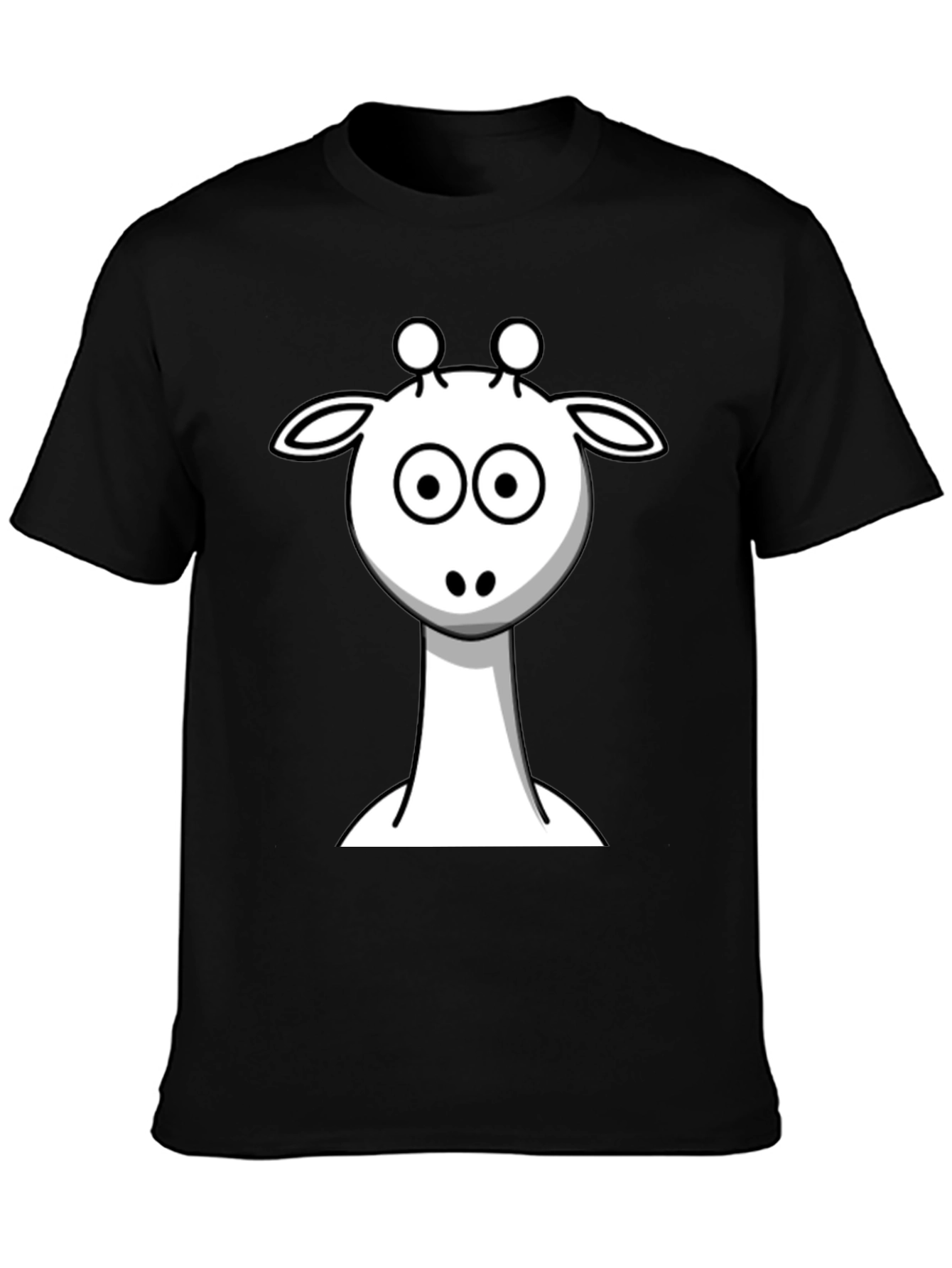 Black Cartoon Giraffe Graphic Tee - Black Cotton T-Shirt view 3