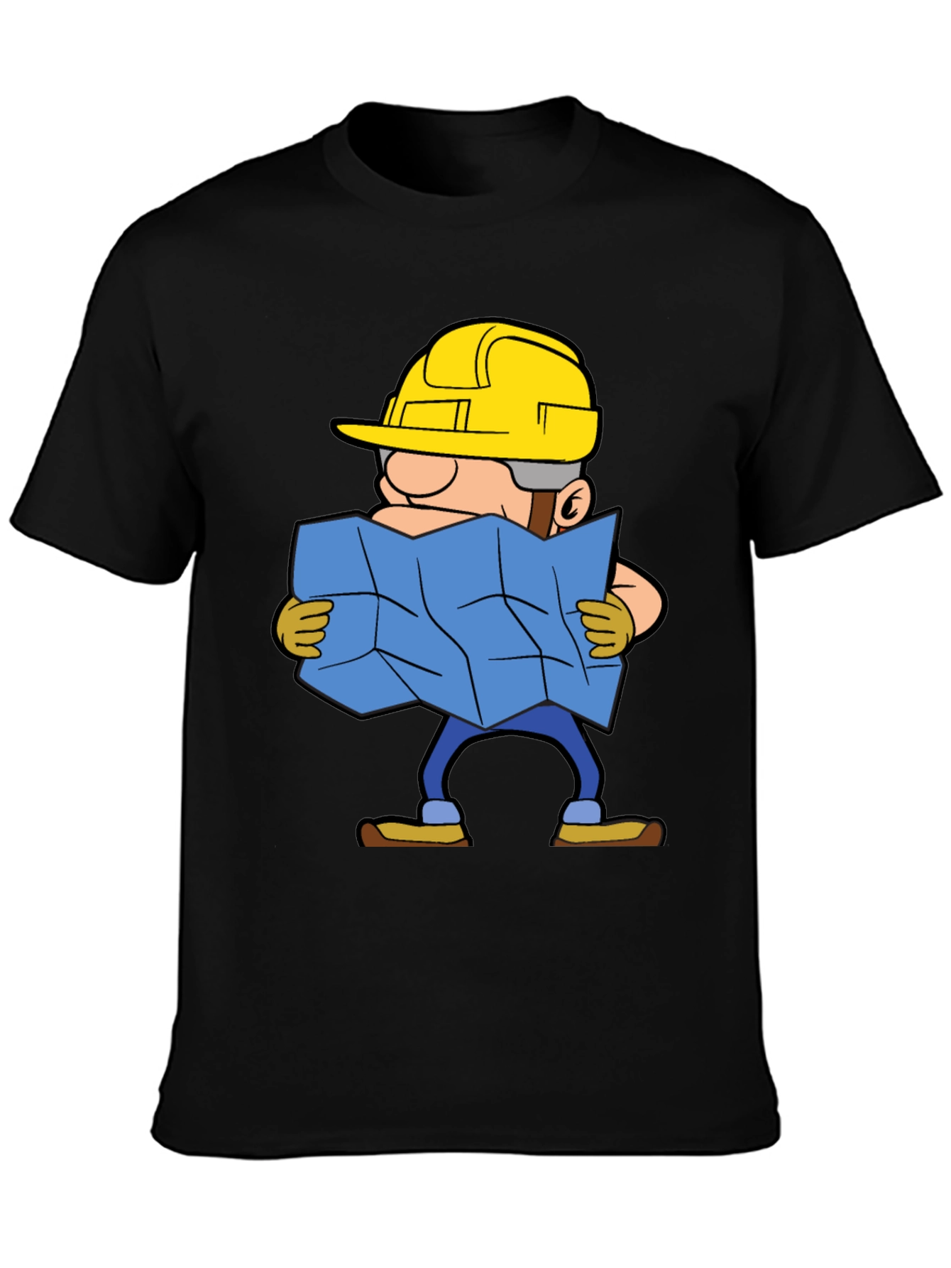 Black Construction Worker Map Cartoon Graphic Tee view 3