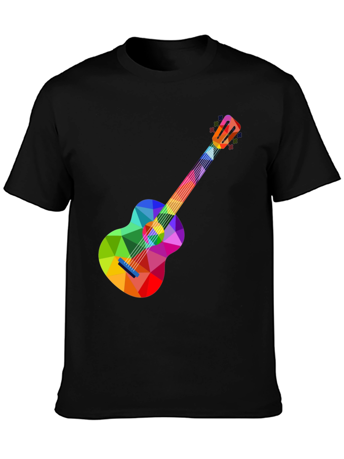 Black Colorful Geometric Guitar Graphic Tee - Stylish Music Lover T-Shirt view 3