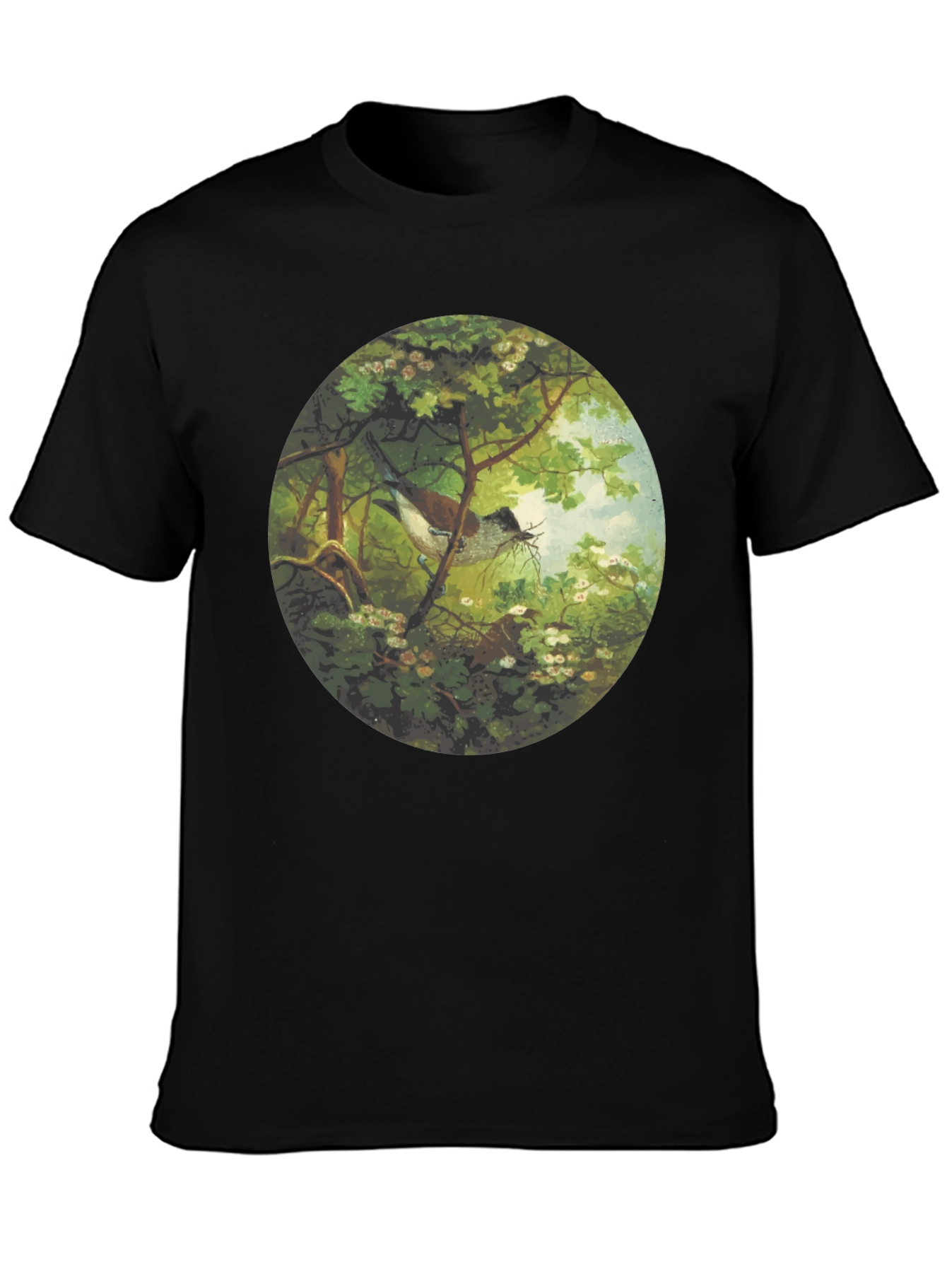 Black Bird & Nest Graphic Tee - Nature Art Shirt view 3