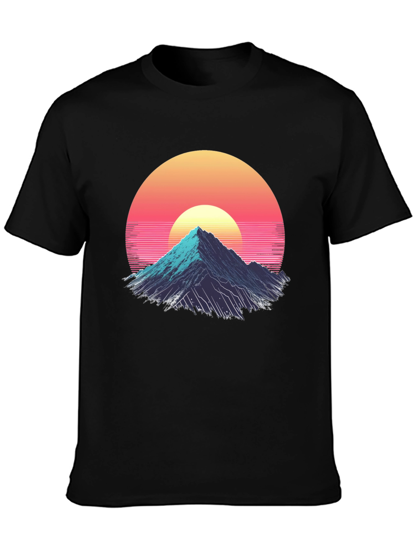 Black Retro Mountain Sunset Graphic Tee - Black view 3