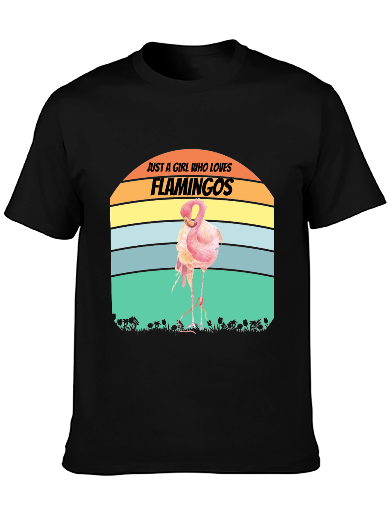 Black Just A Girl Who Loves Flamingos T-Shirt view 3