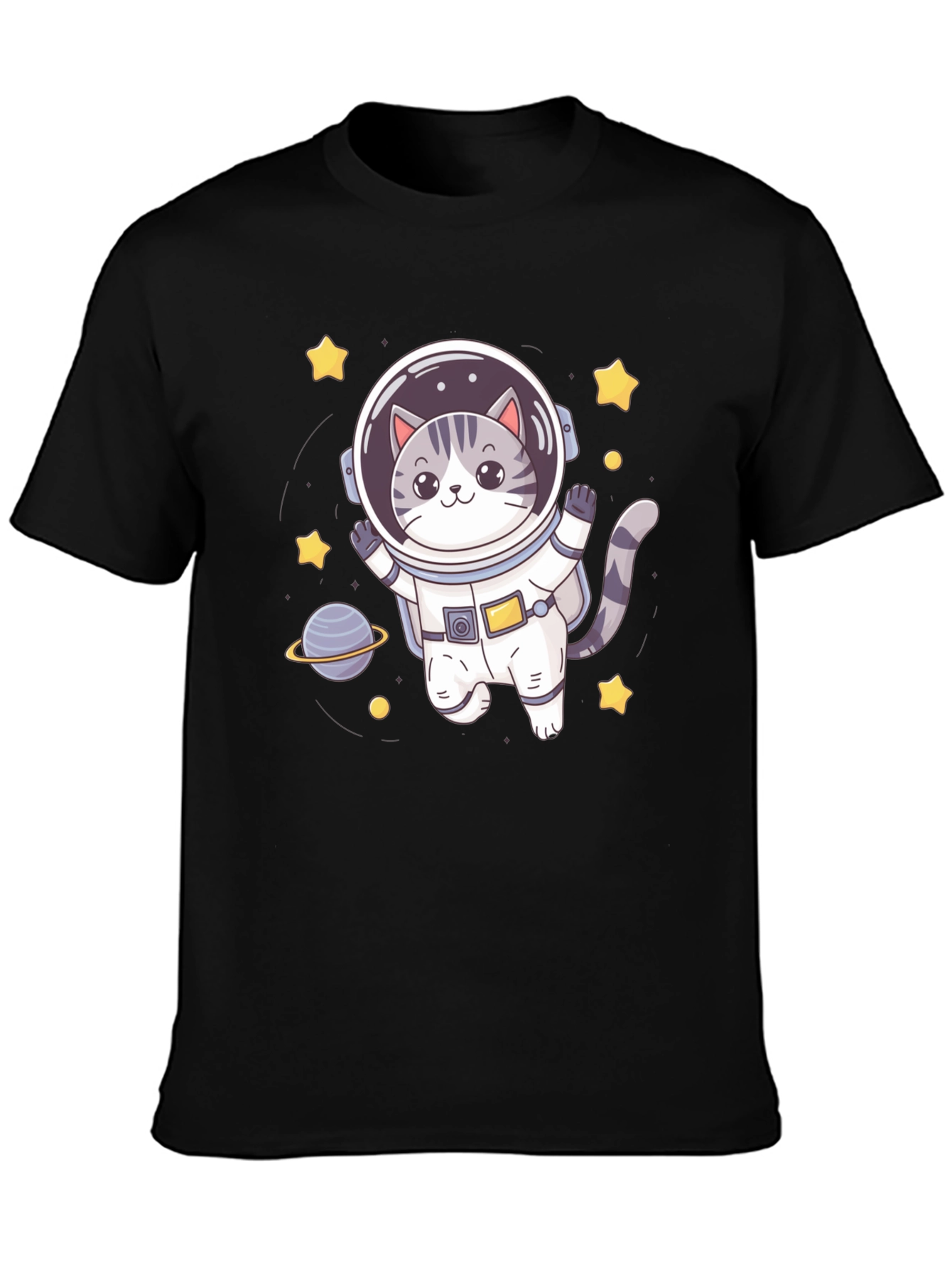 Black Astronaut Cat Graphic Tee - Space Lover Shirt view 3