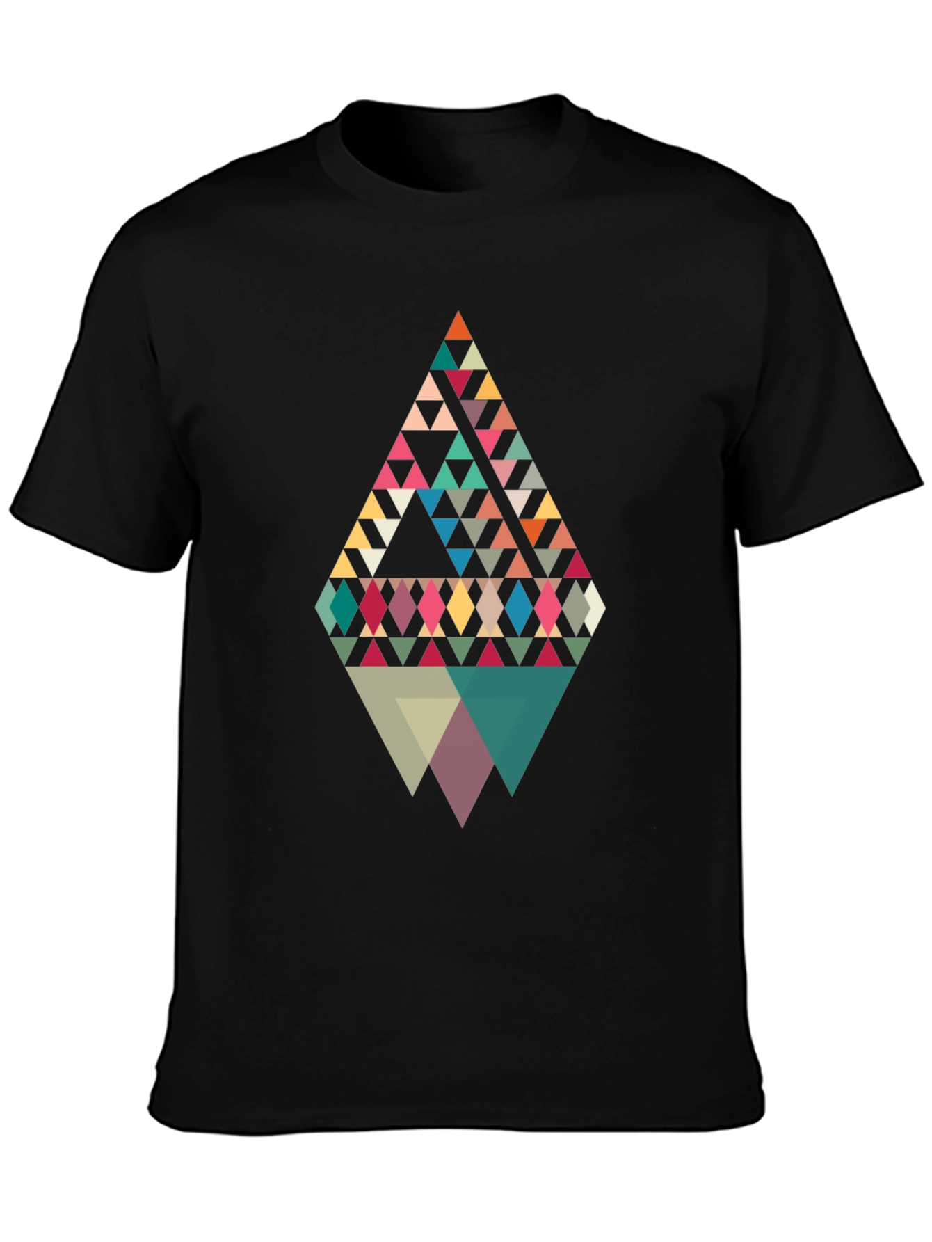 Black Geometric Triangle Pattern Graphic Tee view 3