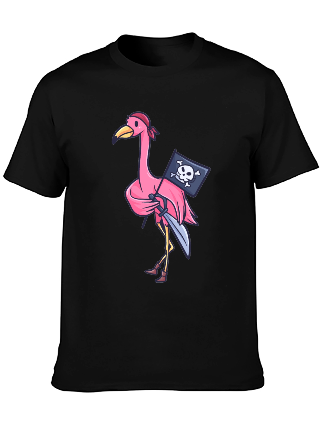 Black Pirate Flamingo T-Shirt - Novelty Graphic Tee view 3