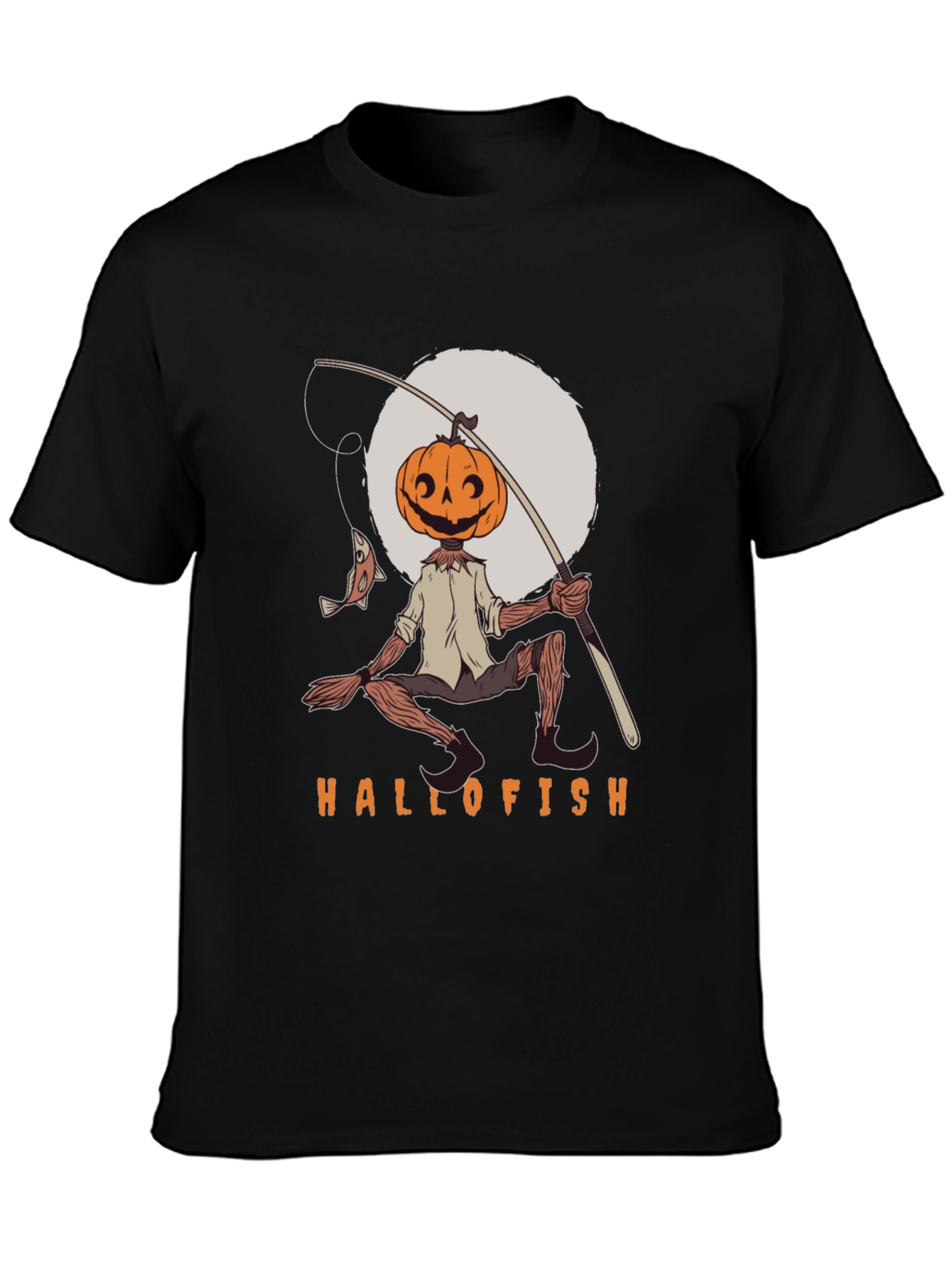Black Hallofish Graphic Tee - Pumpkin Head Fisherman view 3