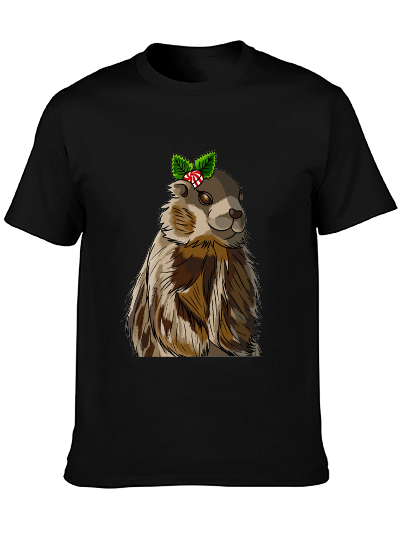 Black Festive Groundhog T-Shirt - Holiday Cheer! view 3