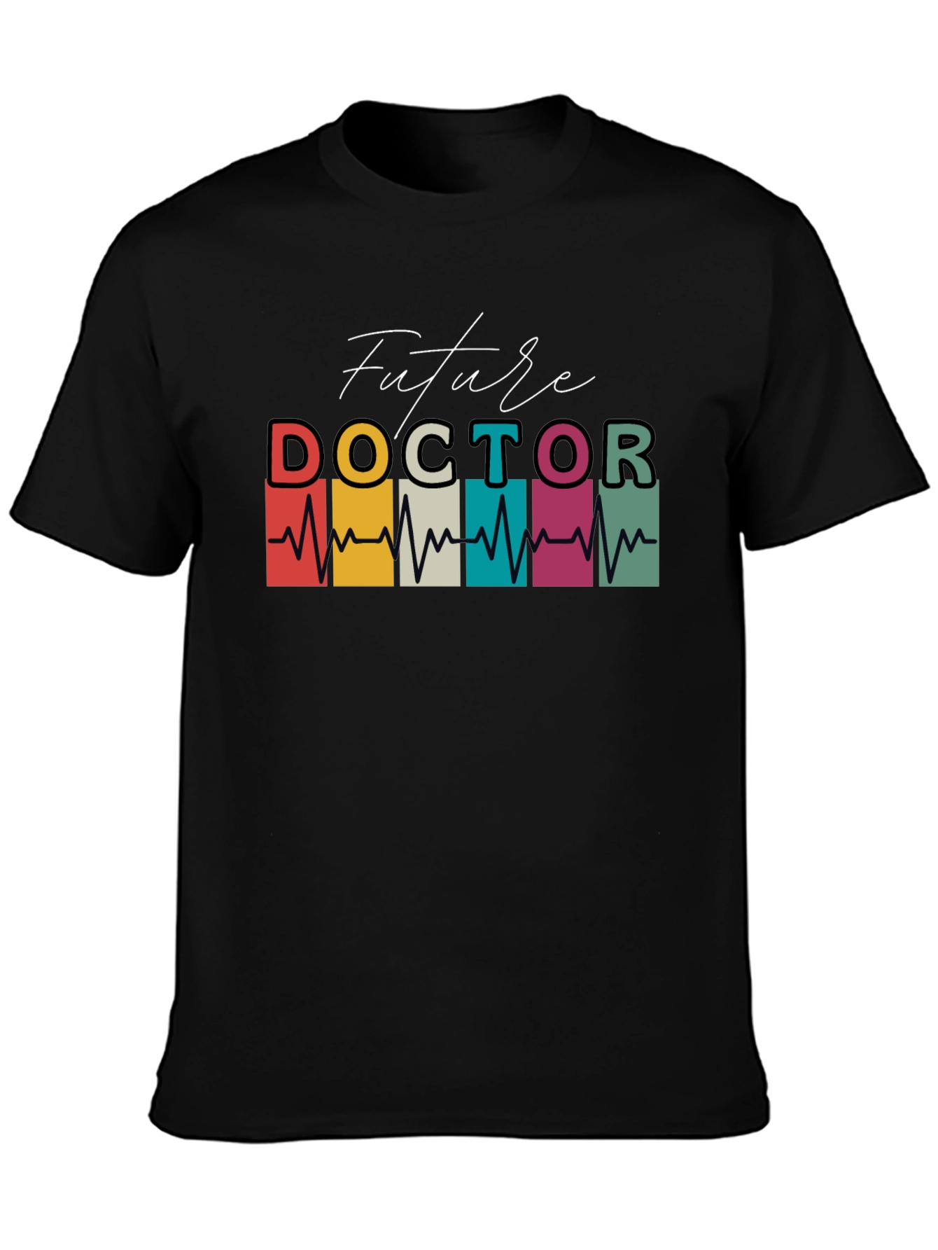Black Future Doctor Heartbeat Graphic T-Shirt view 3