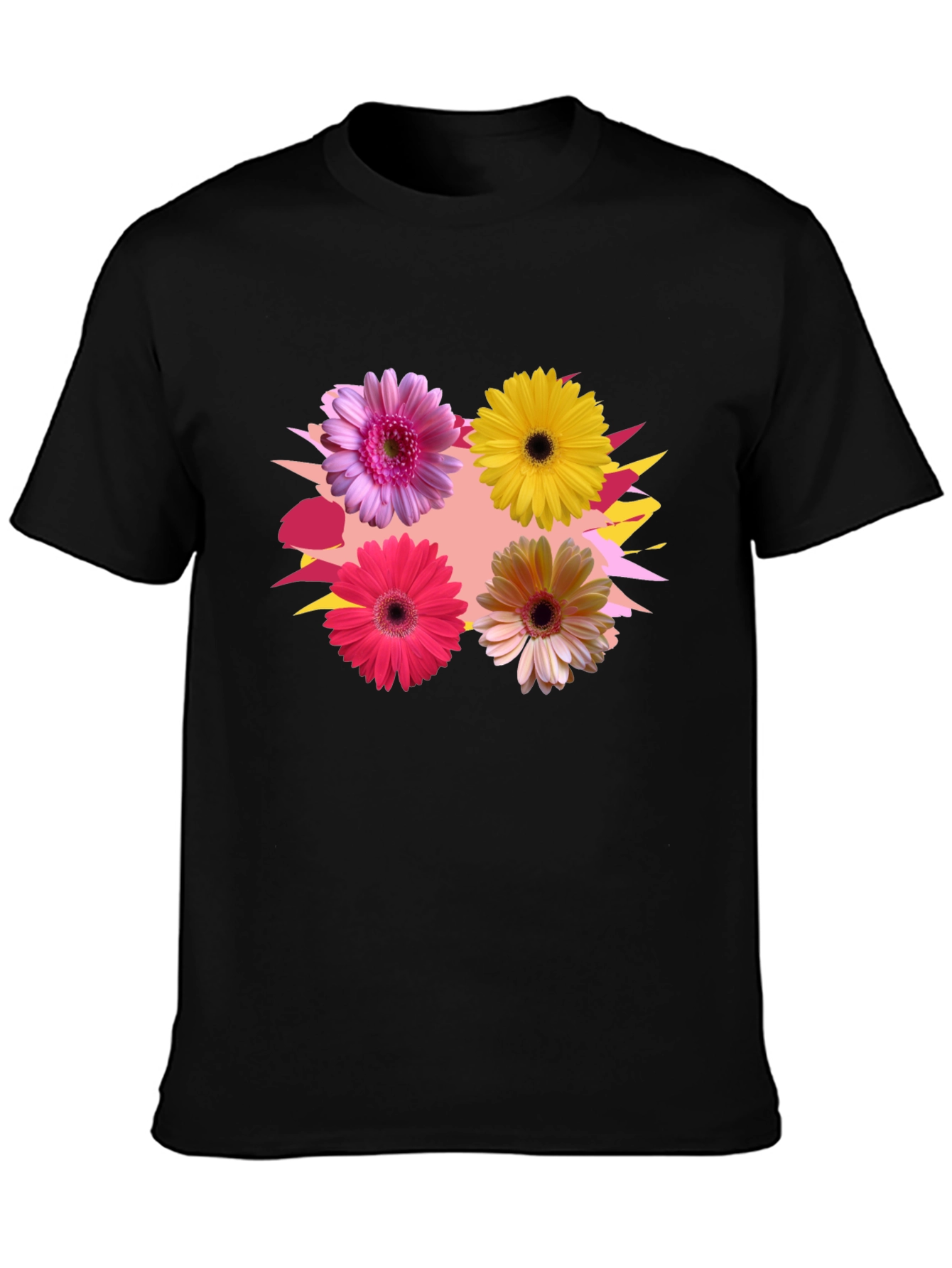 Black Floral Pattern Crew Neck T-Shirt view 3