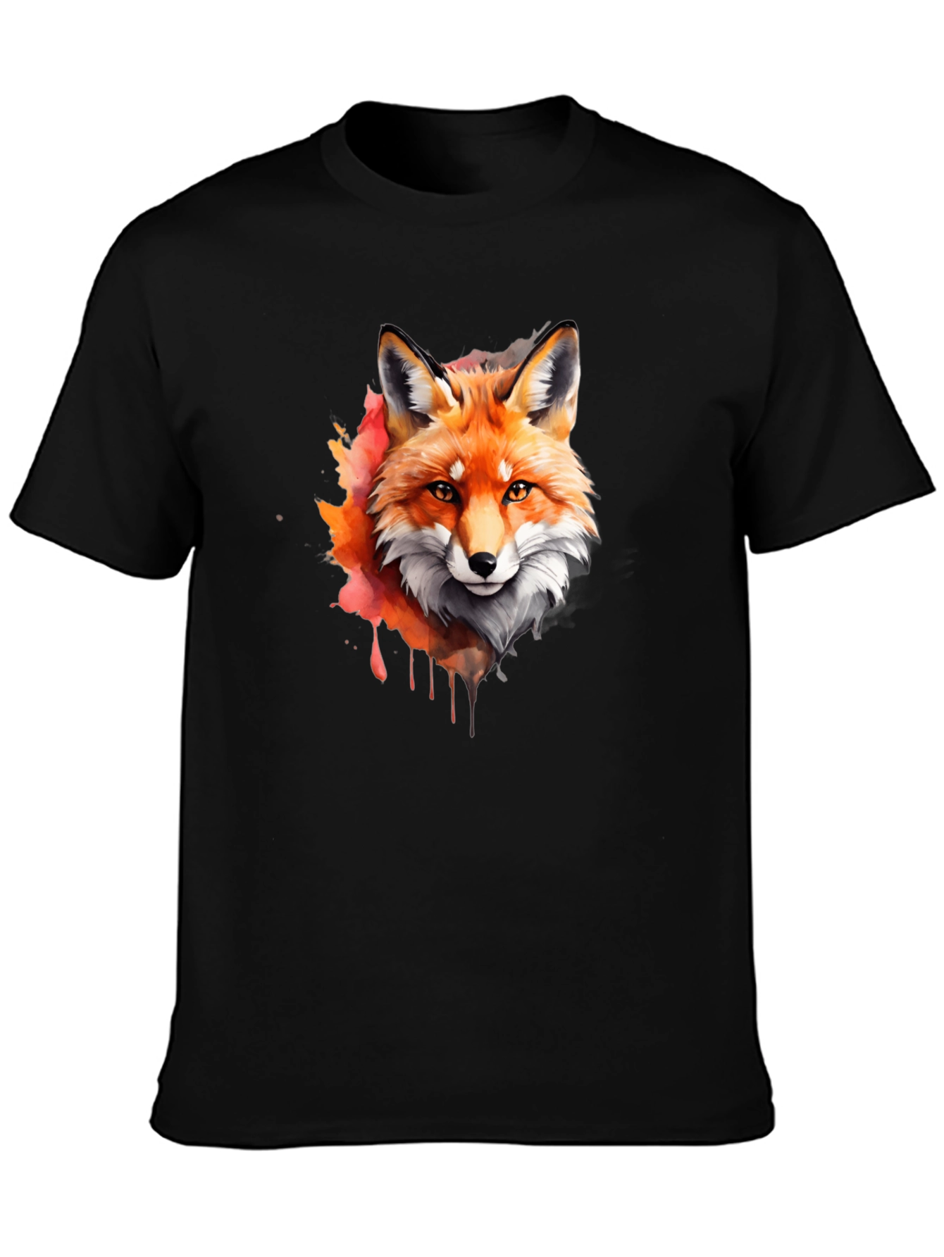 Black Fox Watercolor Graphic Tee - Stylish Men's Black T-Shirt view 3