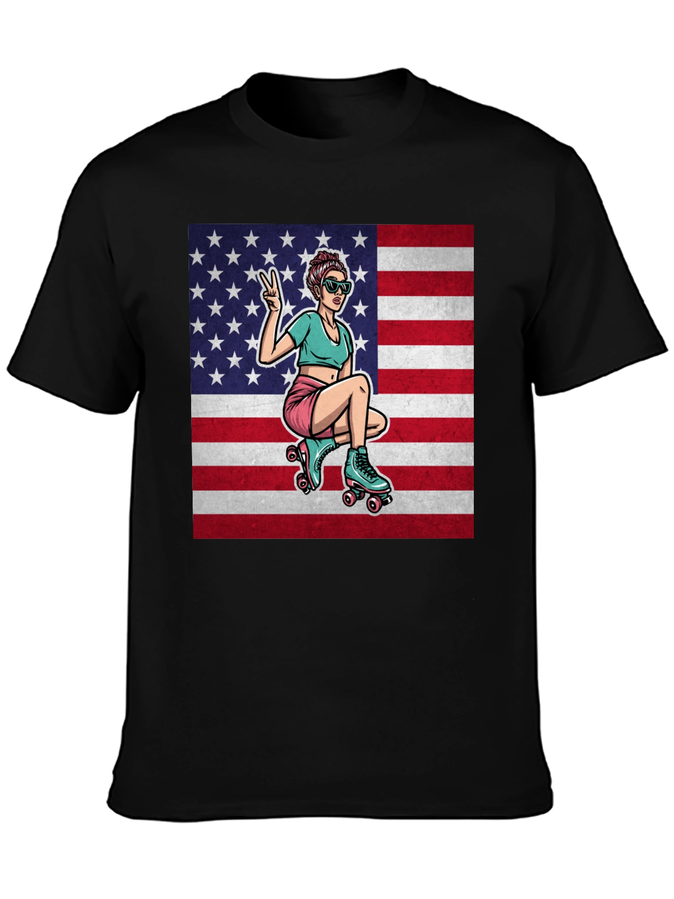 Black American Roller Girl Graphic Tee view 3