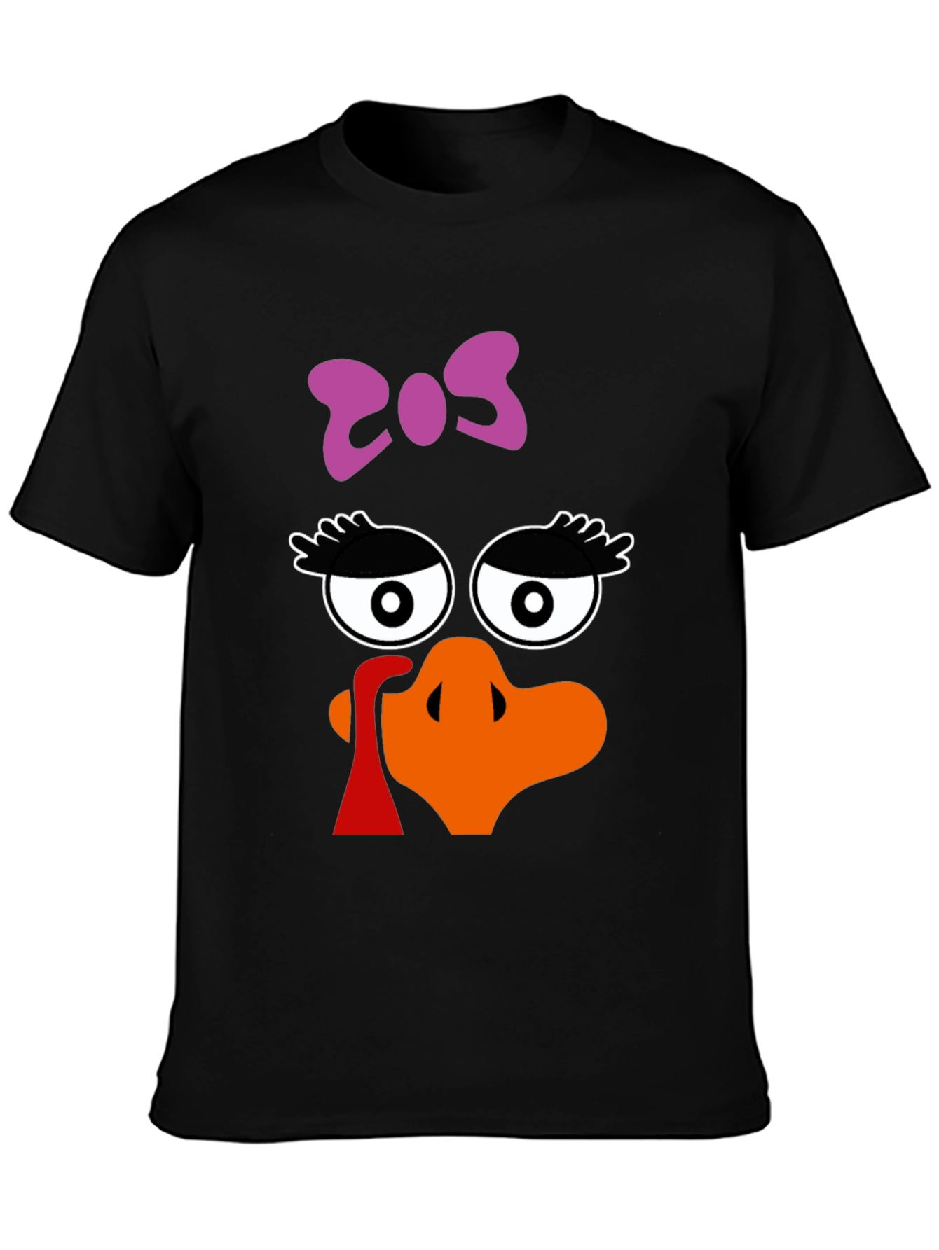 Thanksgiving Turkey Face Bow Black T-Shirt - 3