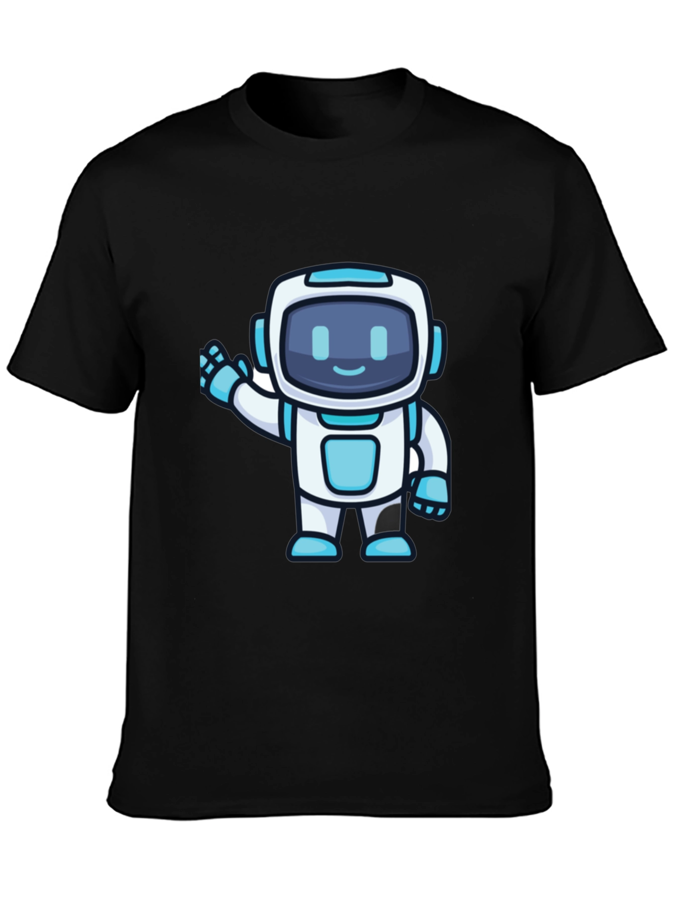 Black Cute Robot Graphic T-Shirt - Black Crew Neck view 3