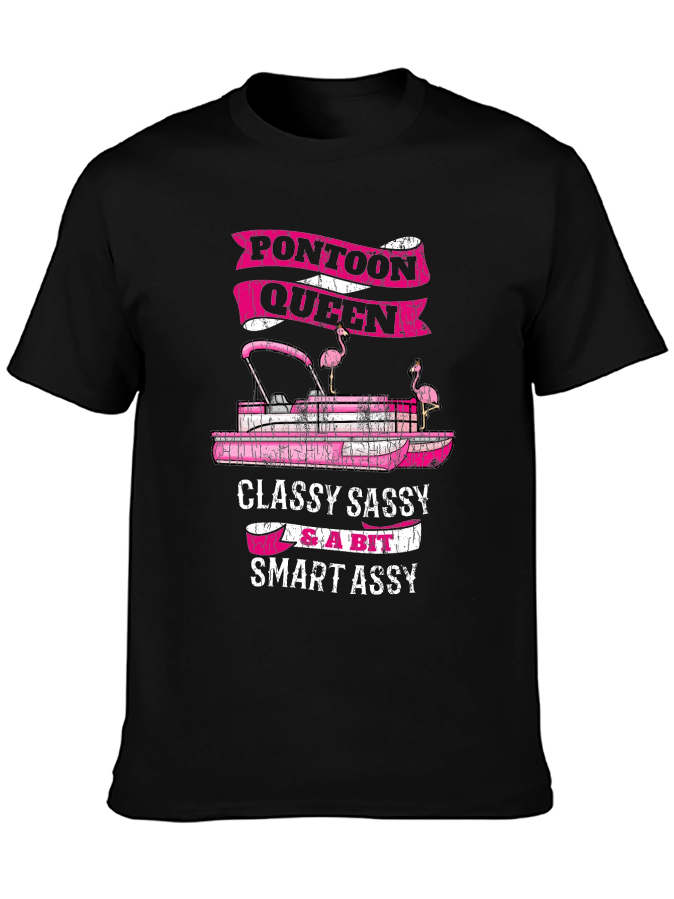 Black Pontoon Queen Graphic T-Shirt - Classy Sassy & Smart Assy view 3