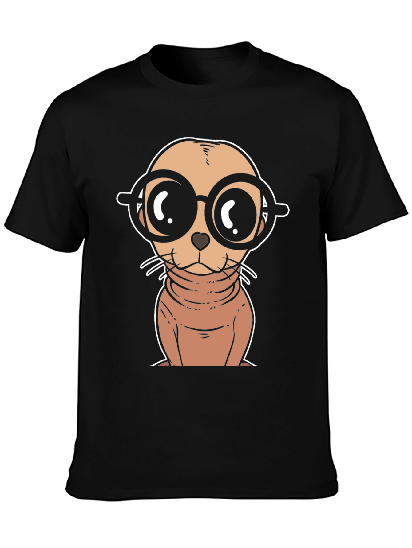 Black Cartoon Seal with Glasses T-Shirt view 3