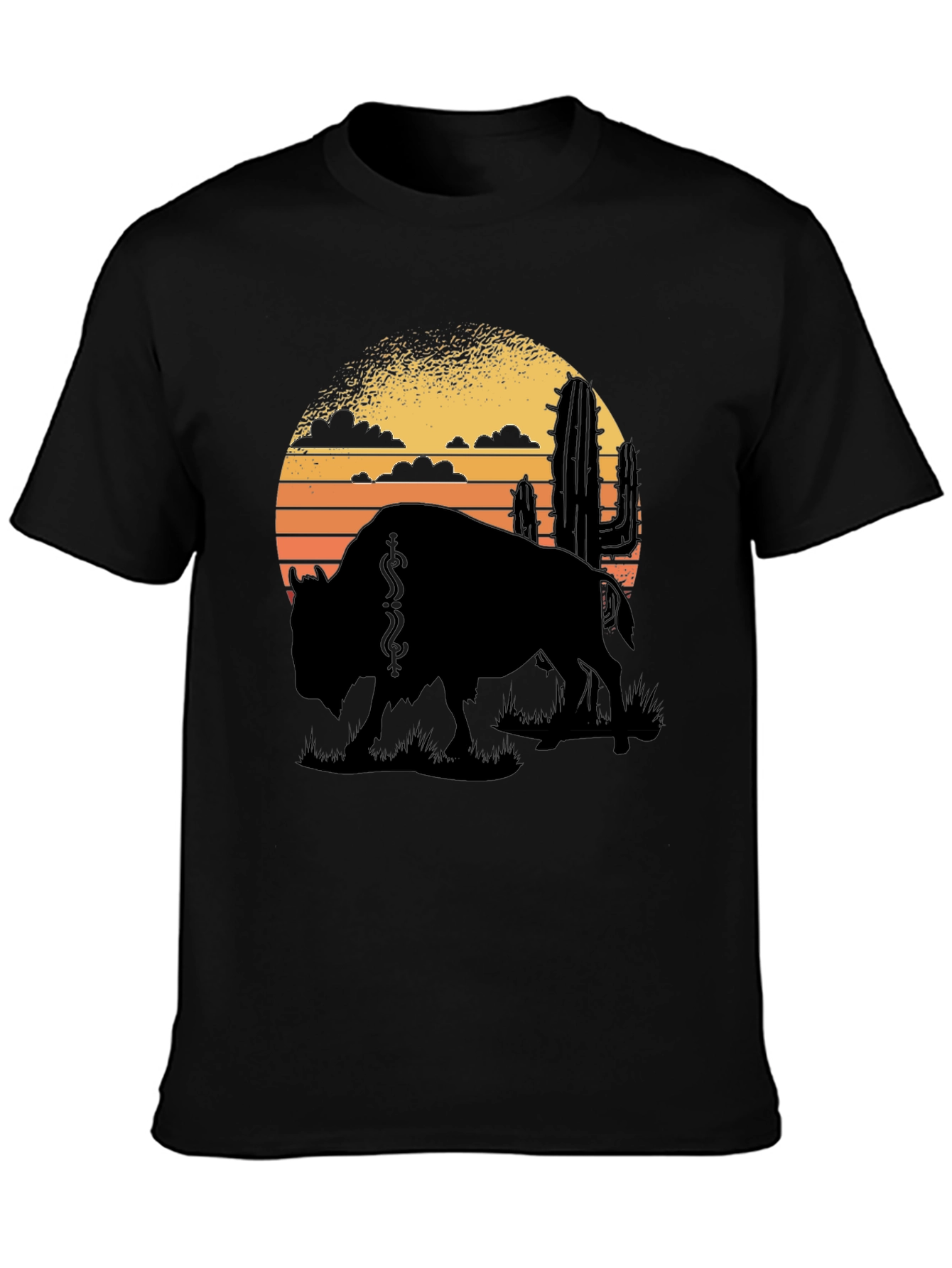 Black Buffalo Sunset Graphic Tee - Black Cotton T-Shirt view 3