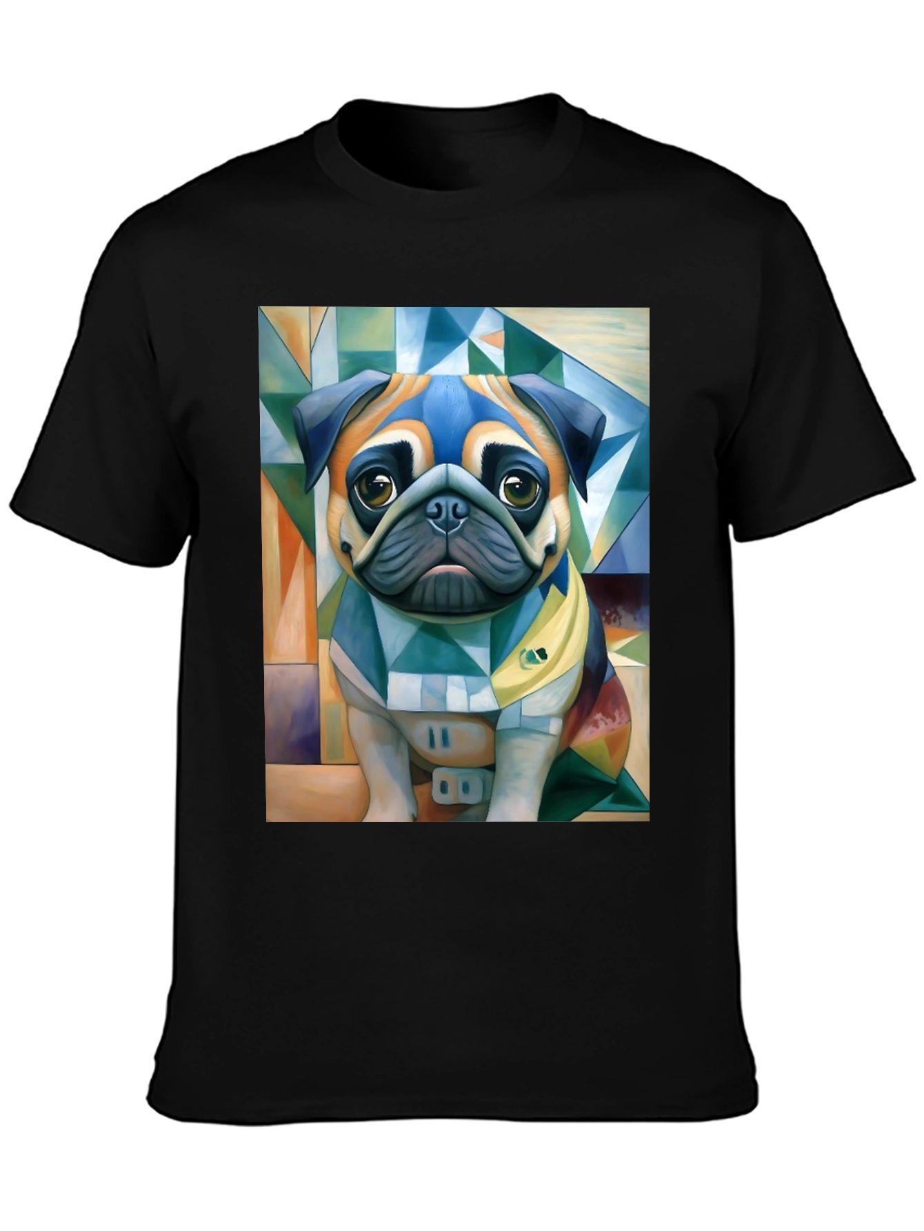 Black Pug Art T-Shirt - Unique Geometric Dog Design view 3