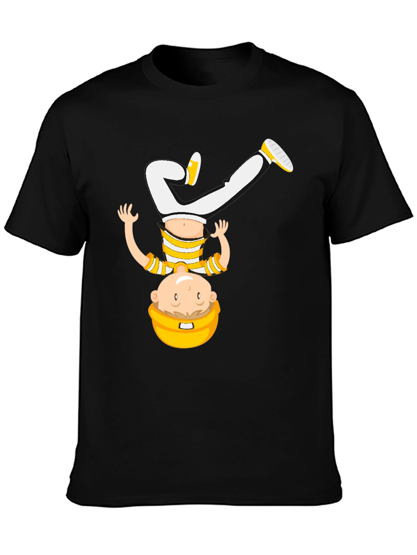 Black Funny Upside Down Cartoon T-Shirt - Black view 3