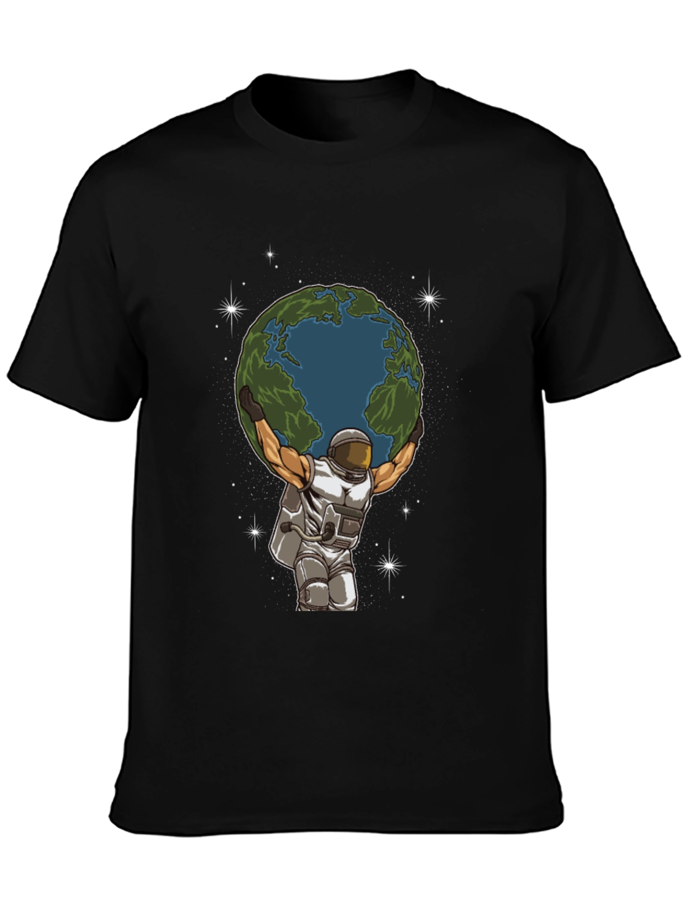 Black Astronaut Earth Lift Graphic Tee - Black Cotton T-Shirt view 3