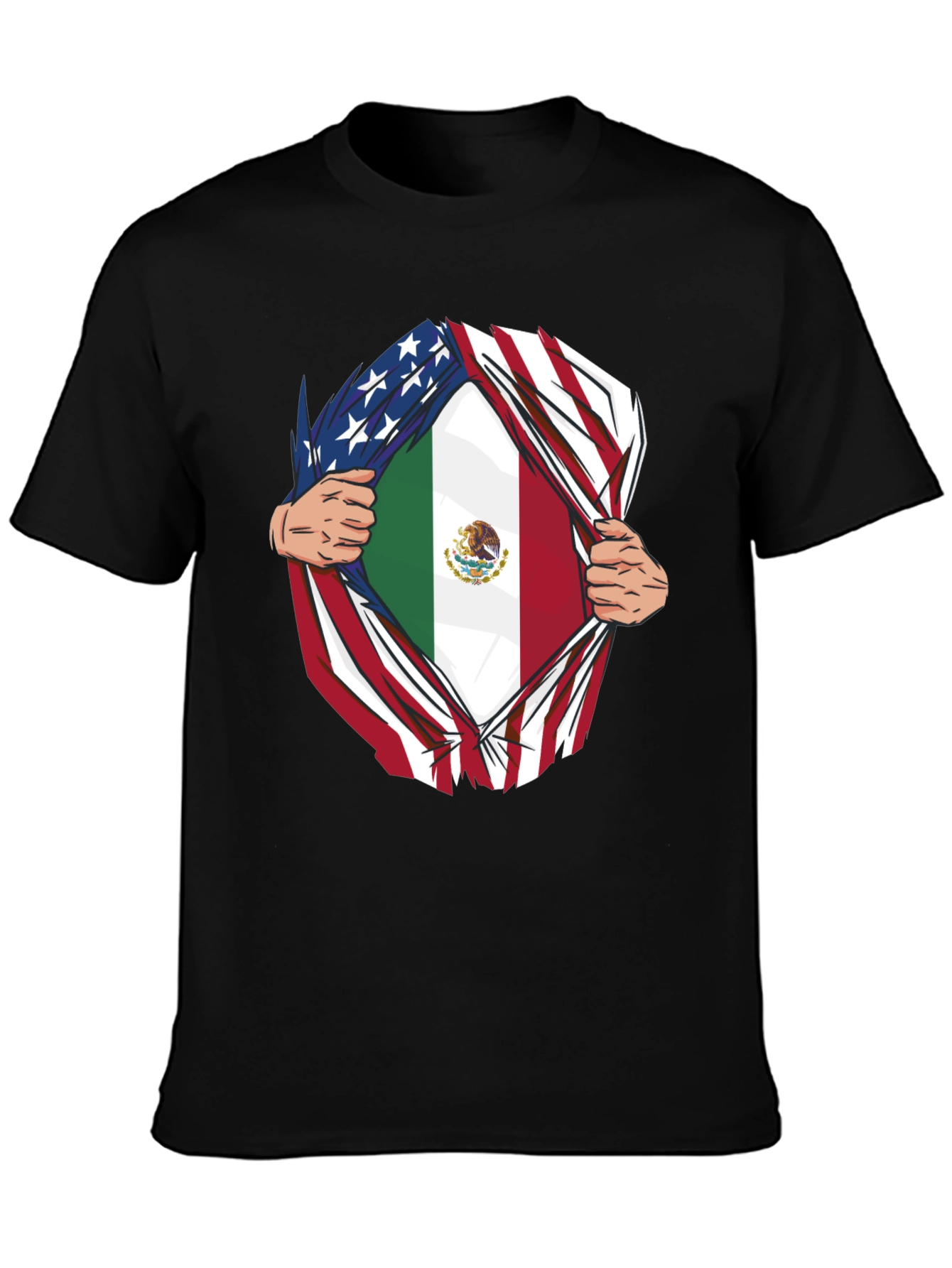 Black USA and Mexico Flag T-Shirt view 3