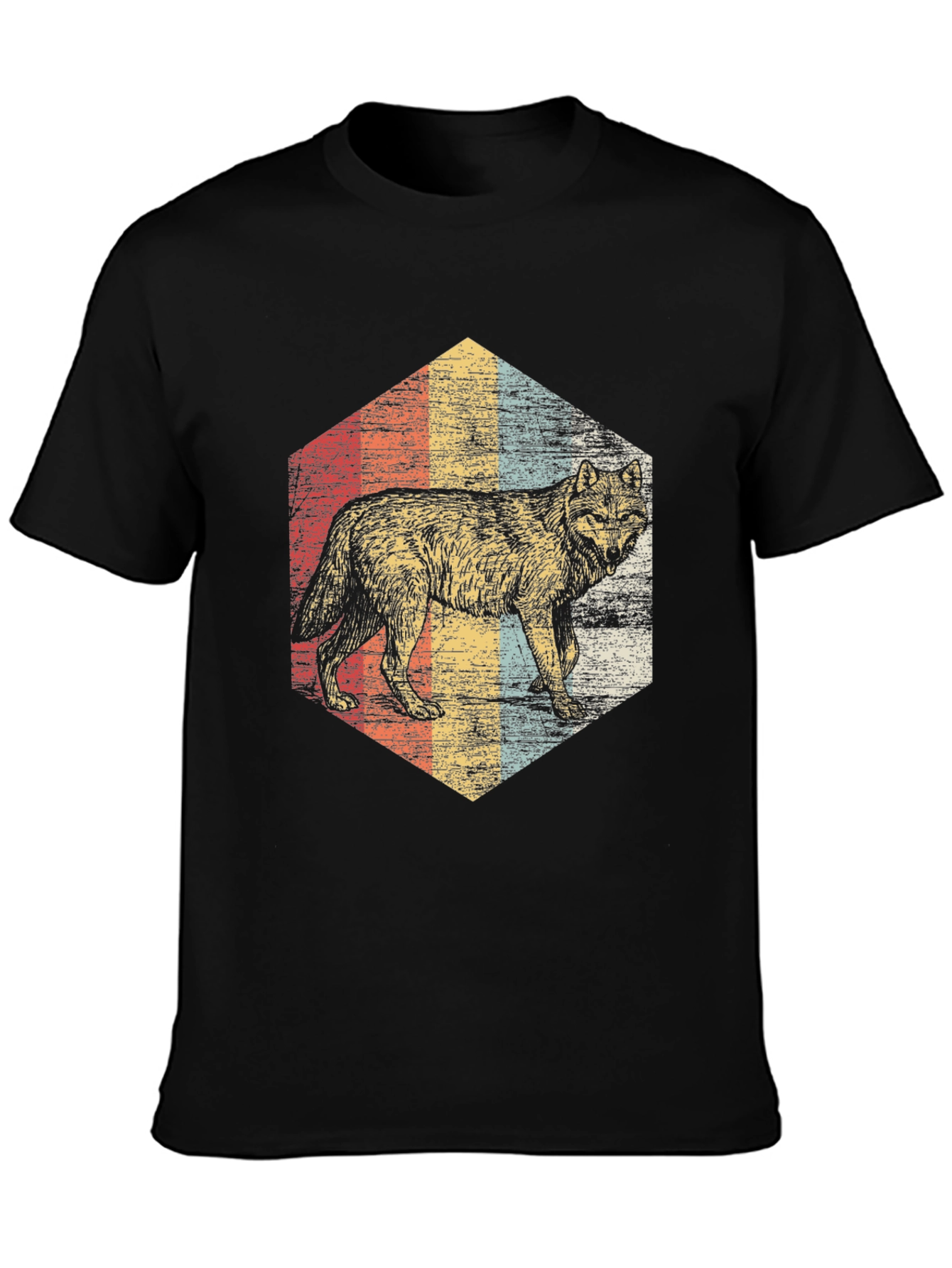 Black Vintage Wolf Graphic Tee - Retro Style view 3
