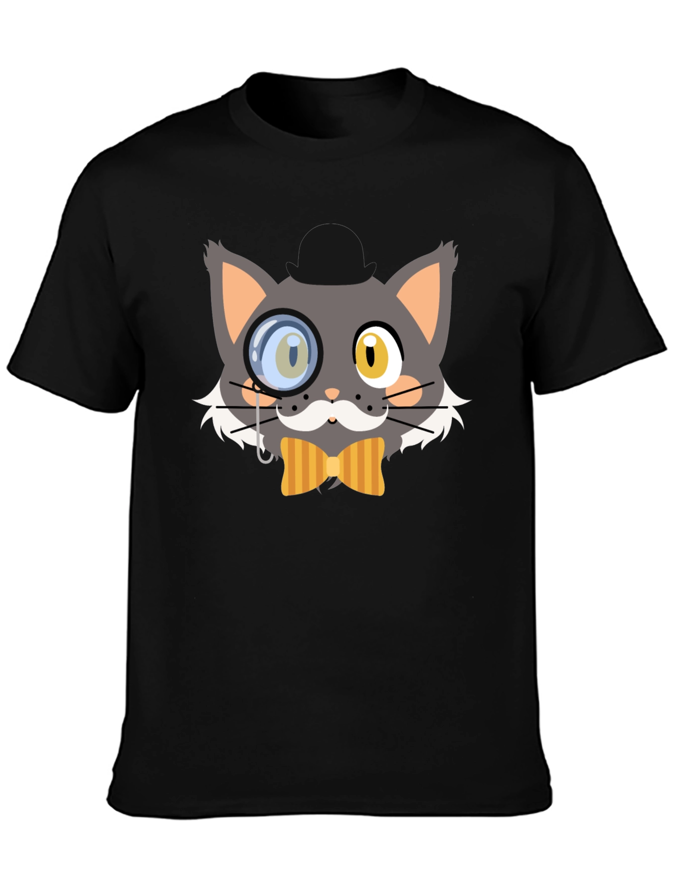 Black Monocle Cat Graphic T-Shirt, Unique Design view 3