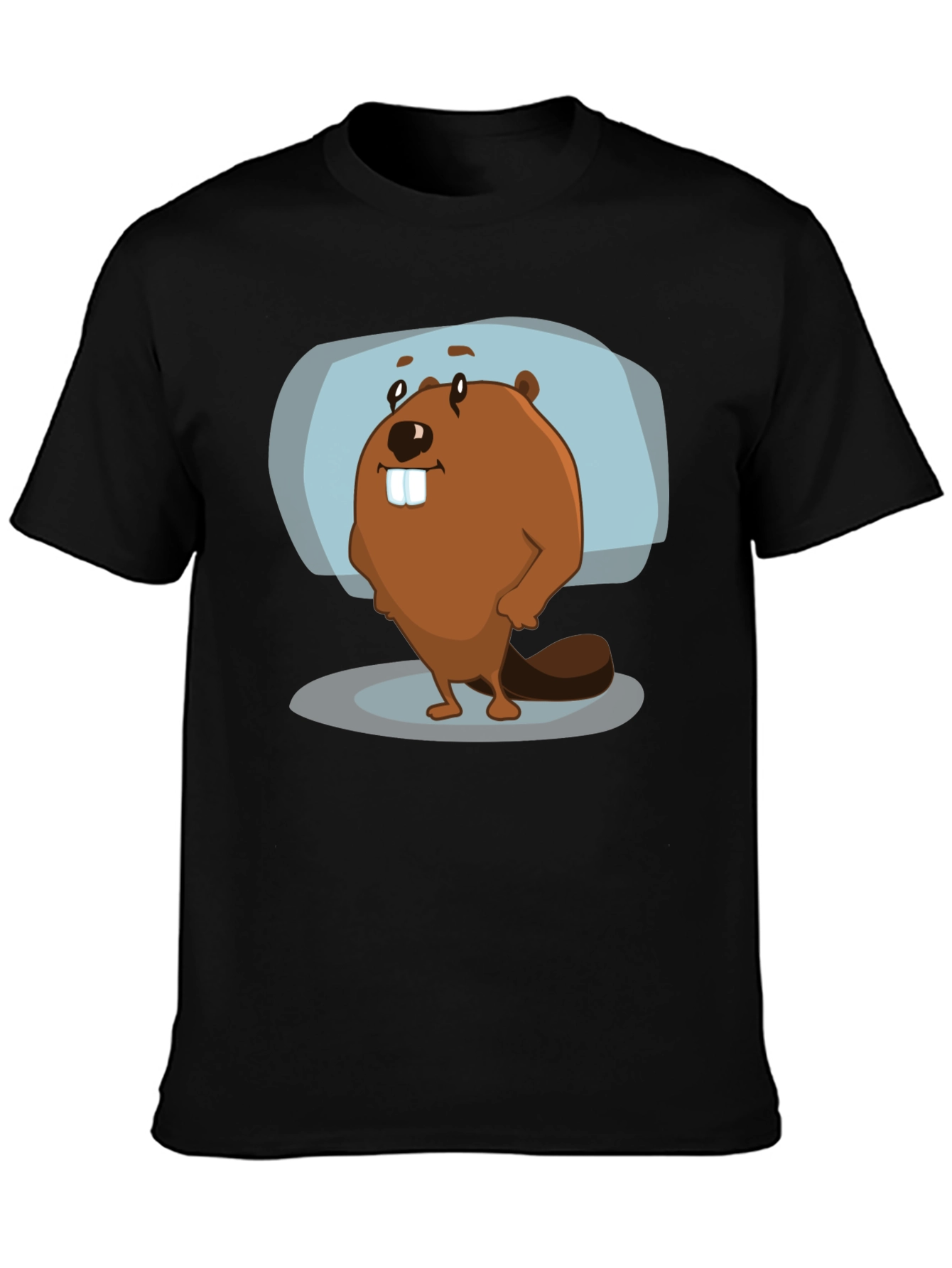 Black Cartoon Beaver Graphic Tee - Black Cotton Blend view 3