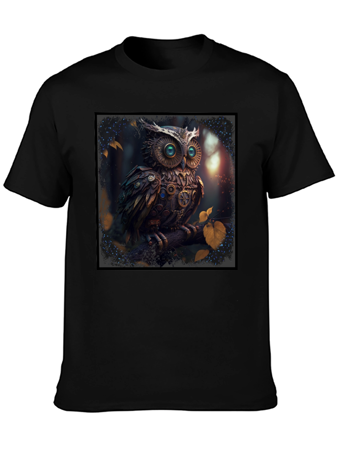 Black Steampunk Owl Graphic Black T-Shirt view 3