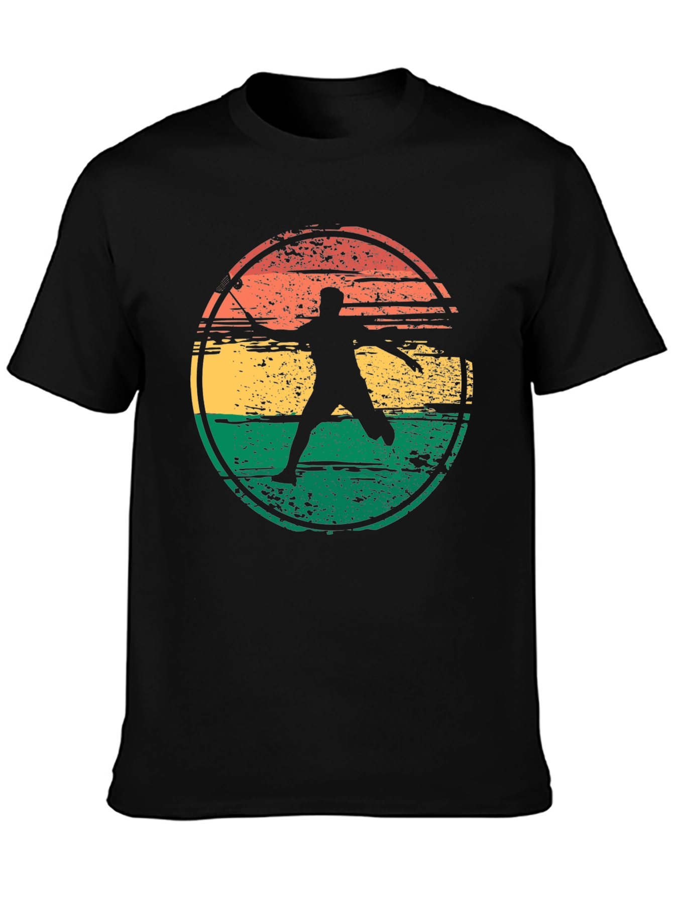 Black Badminton Player Retro Graphic T-Shirt view 3