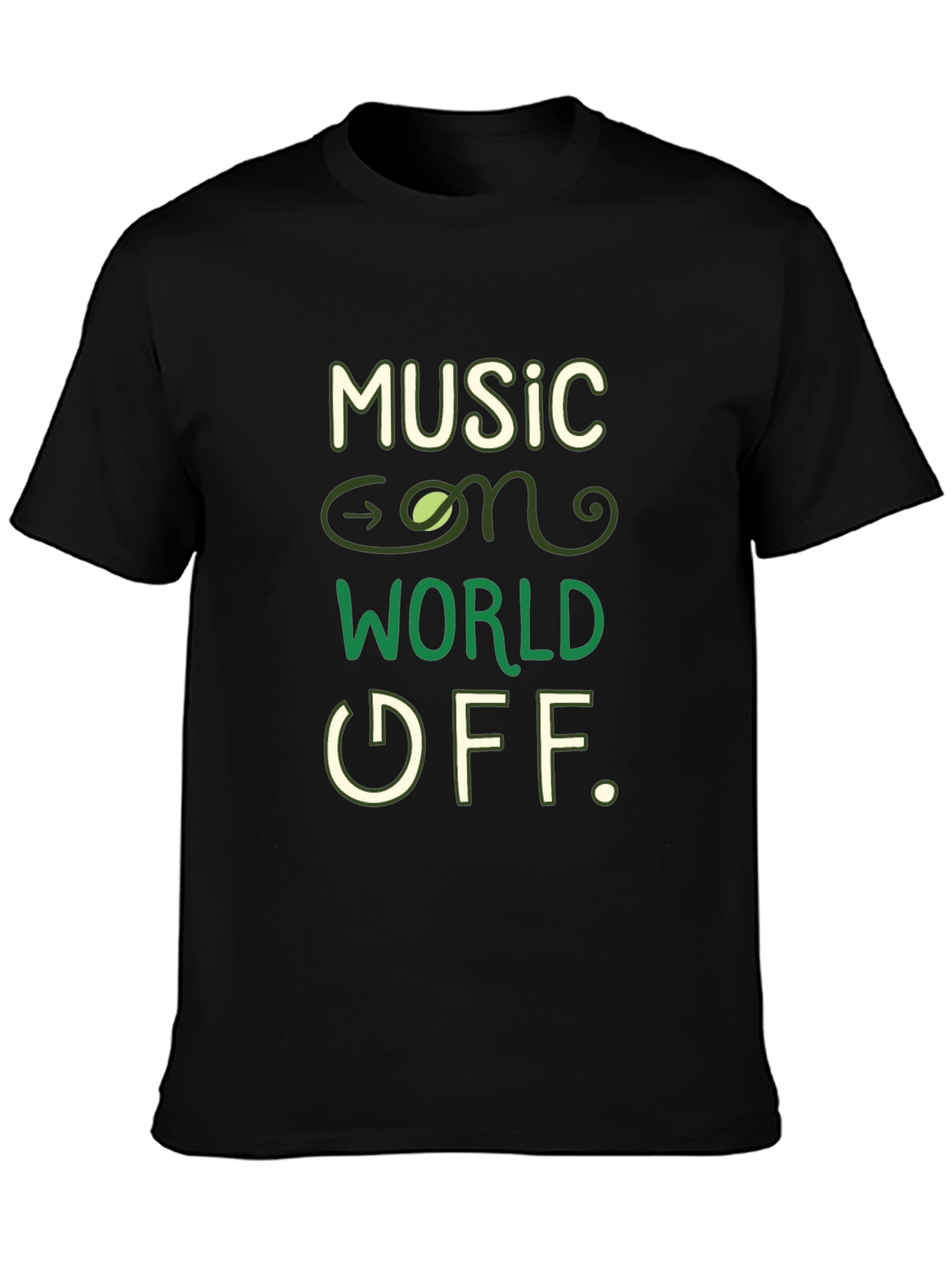Black Music On, World Off T-Shirt - Black view 3
