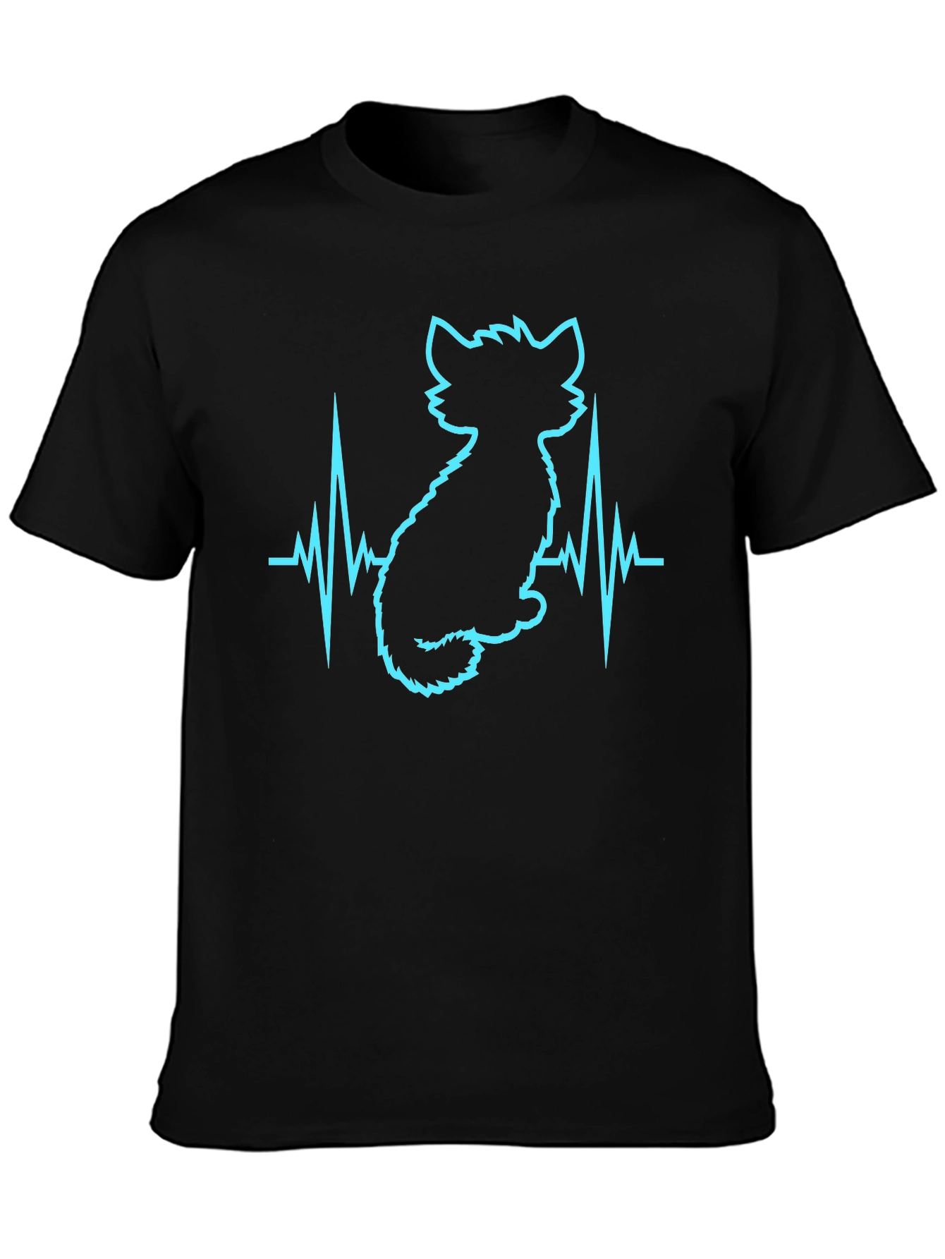 Black Cat Lover Heartbeat T-Shirt - Soft Cotton Blend view 3