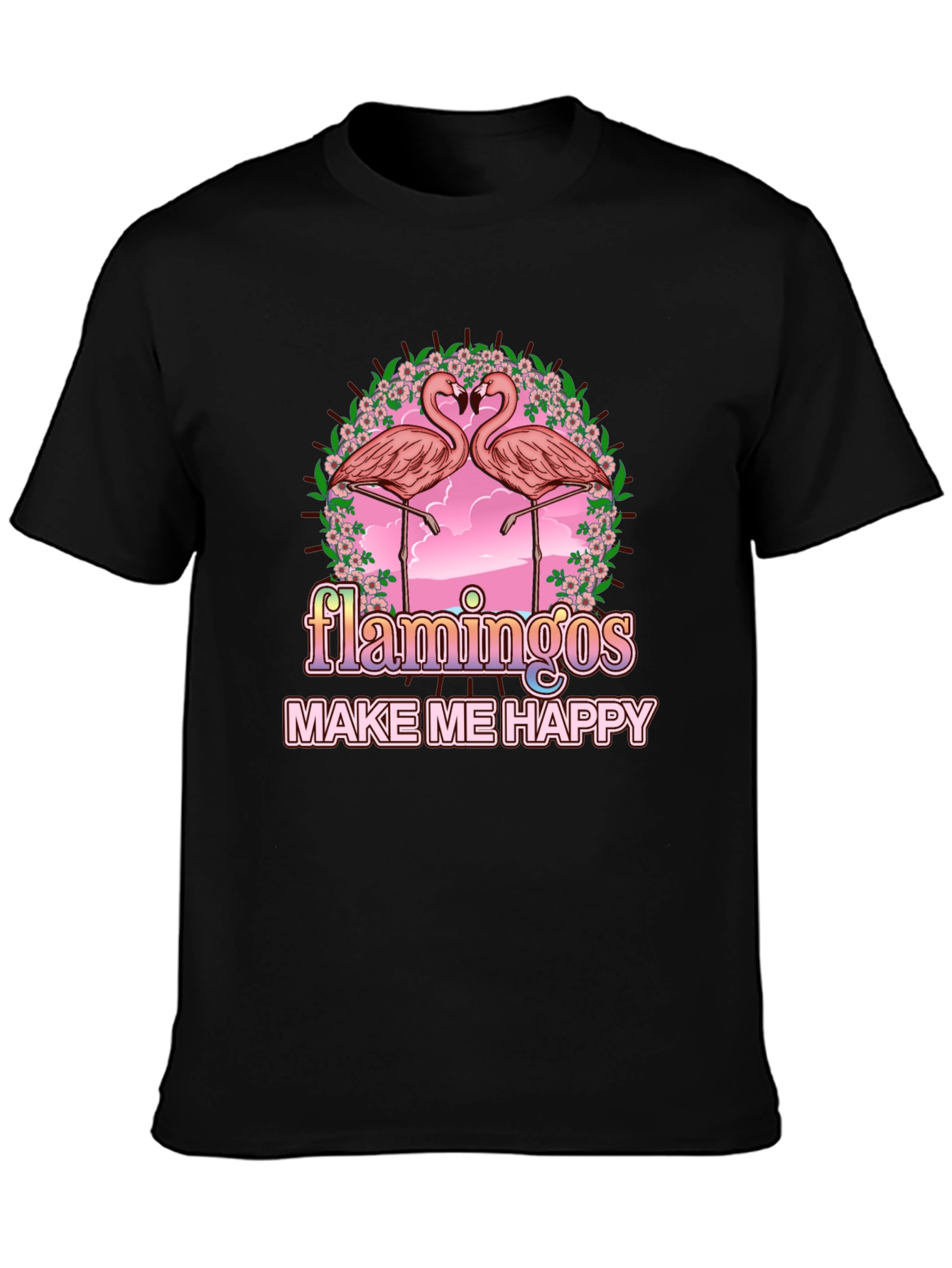 Black Flamingos Make Me Happy Graphic Tee view 3