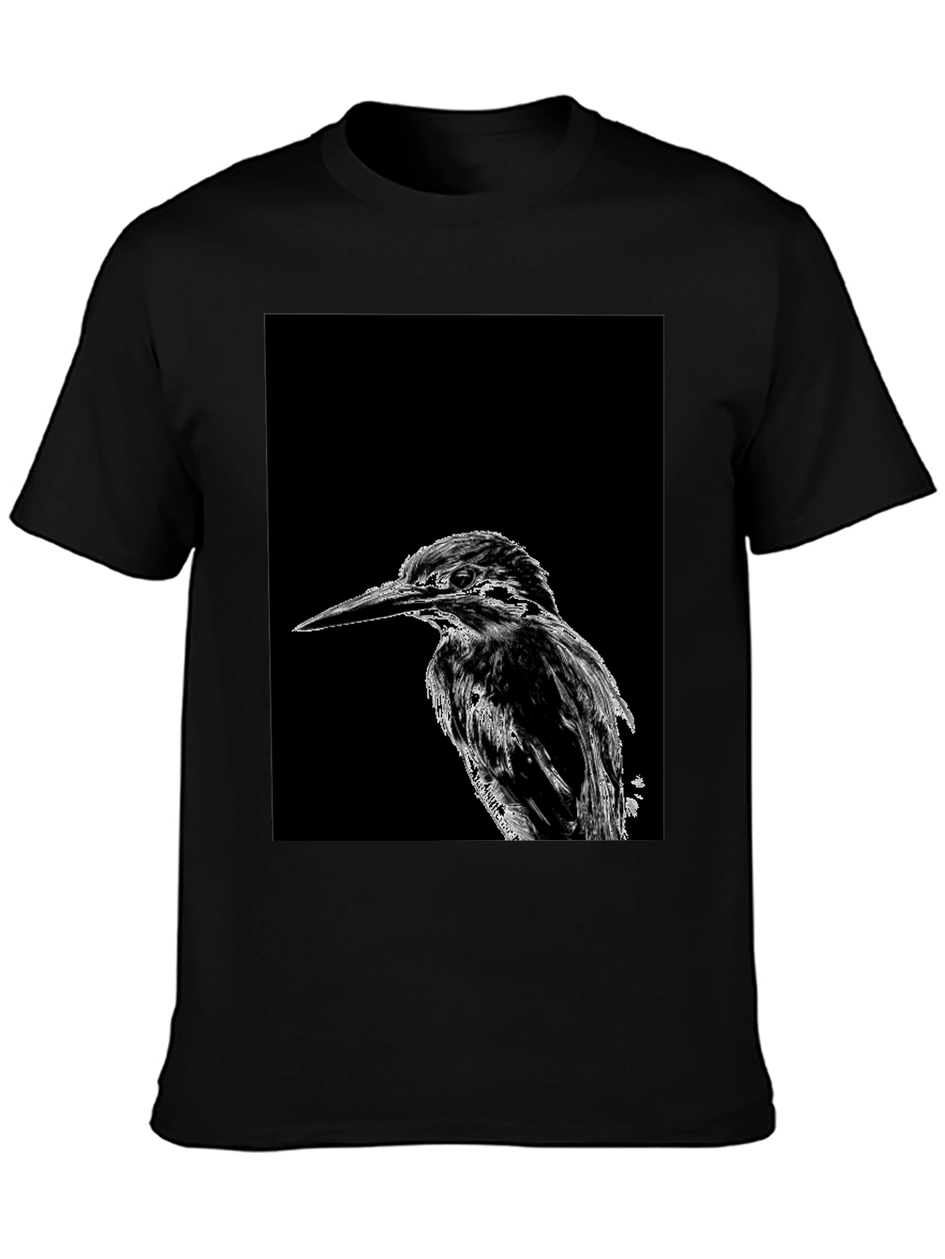 Black Kingfisher Bird Print Black T-Shirt view 3