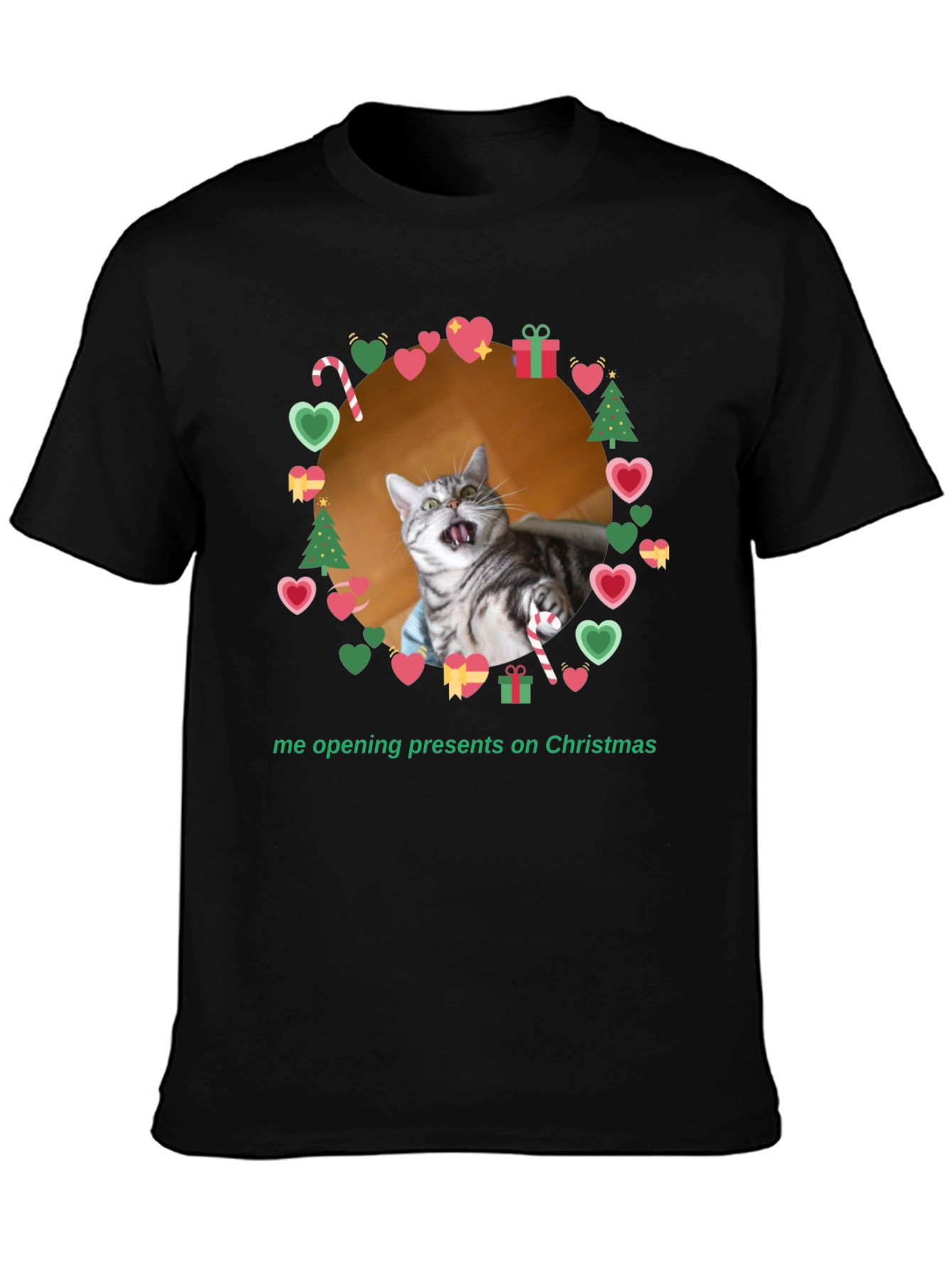 Black Funny Cat Christmas T-Shirt  view 3
