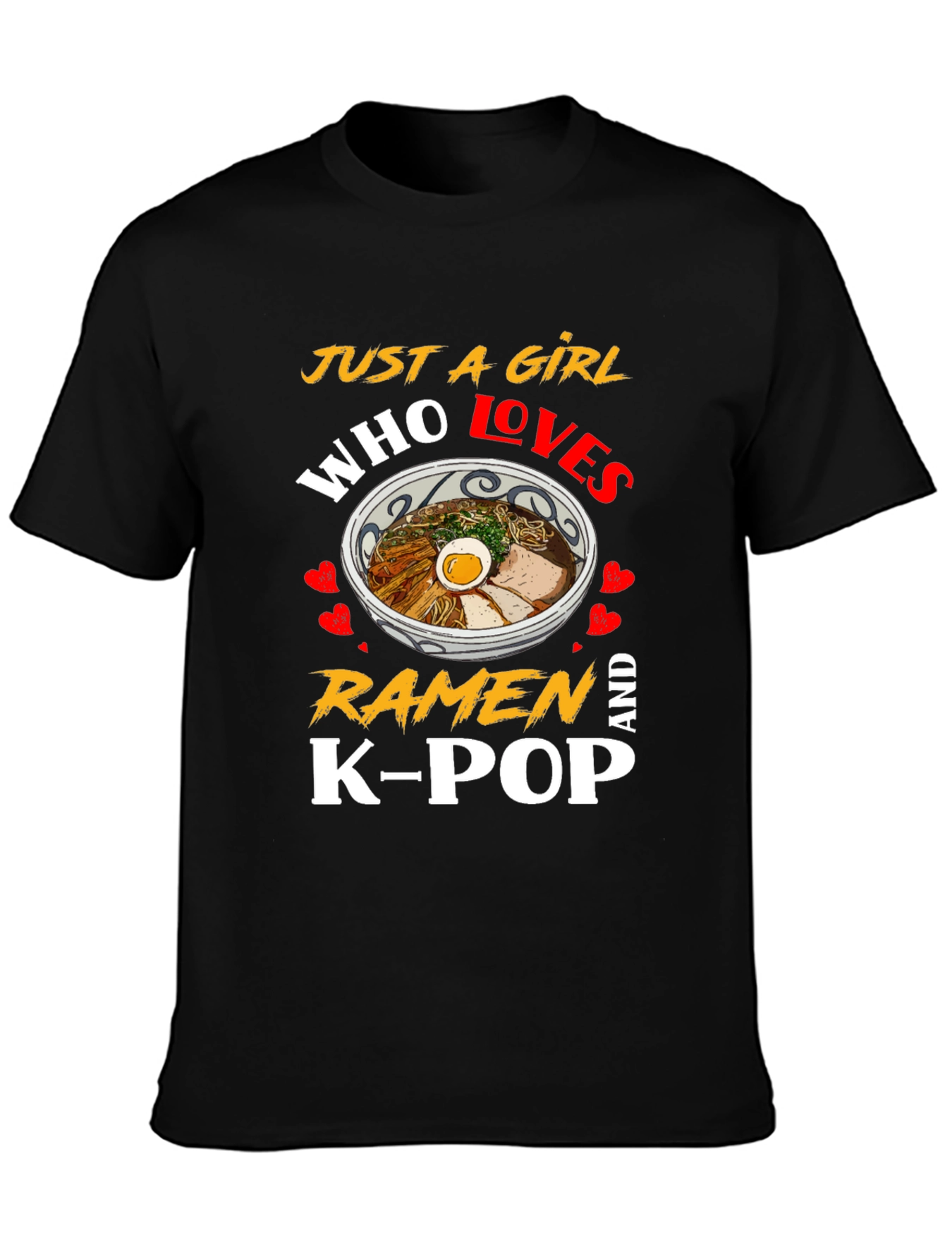 Black Just A Girl Who Loves Ramen And K-Pop Black T-Shirt view 3