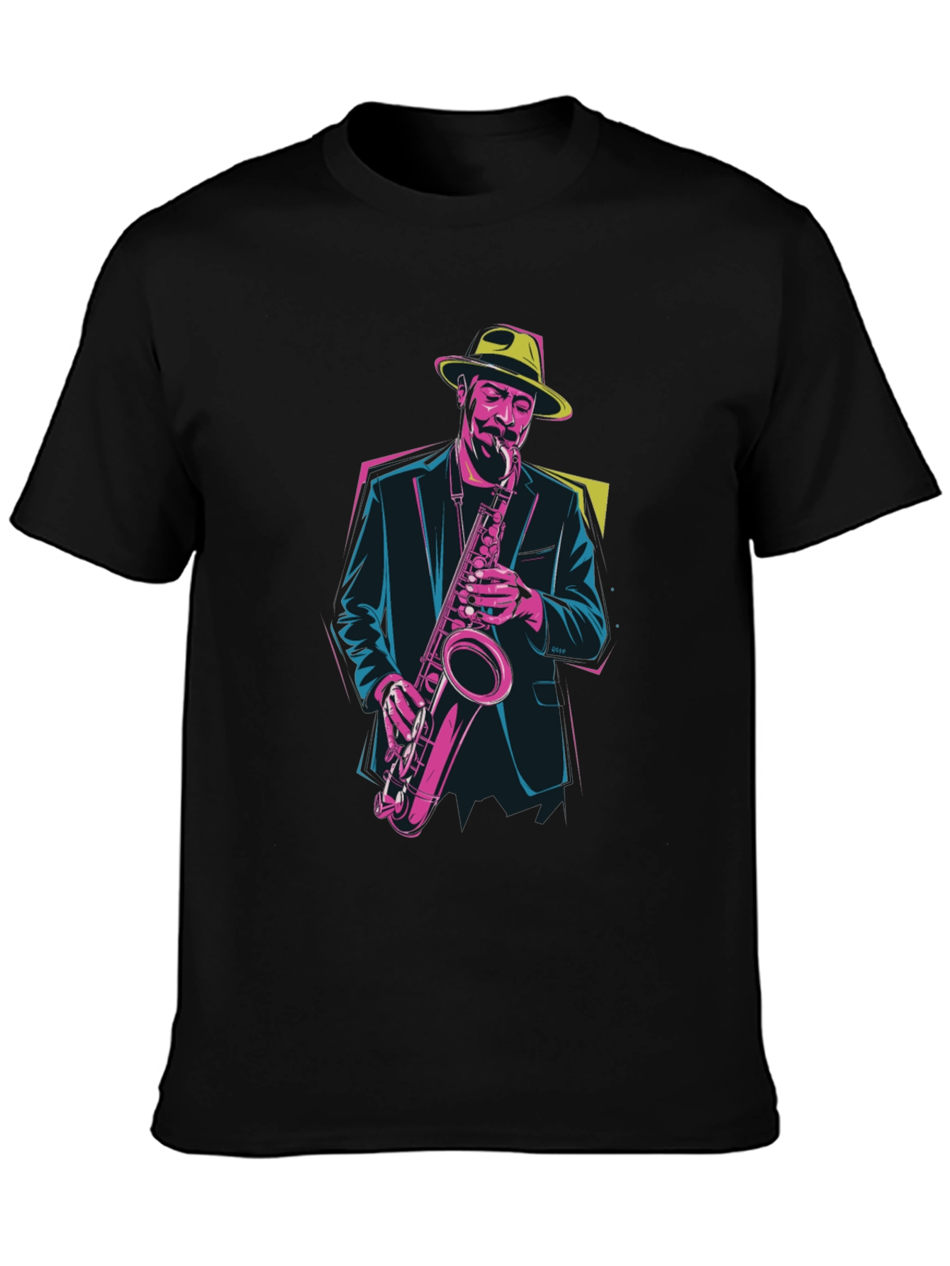 Black Jazz Saxophone Player Graphic Tee view 3
