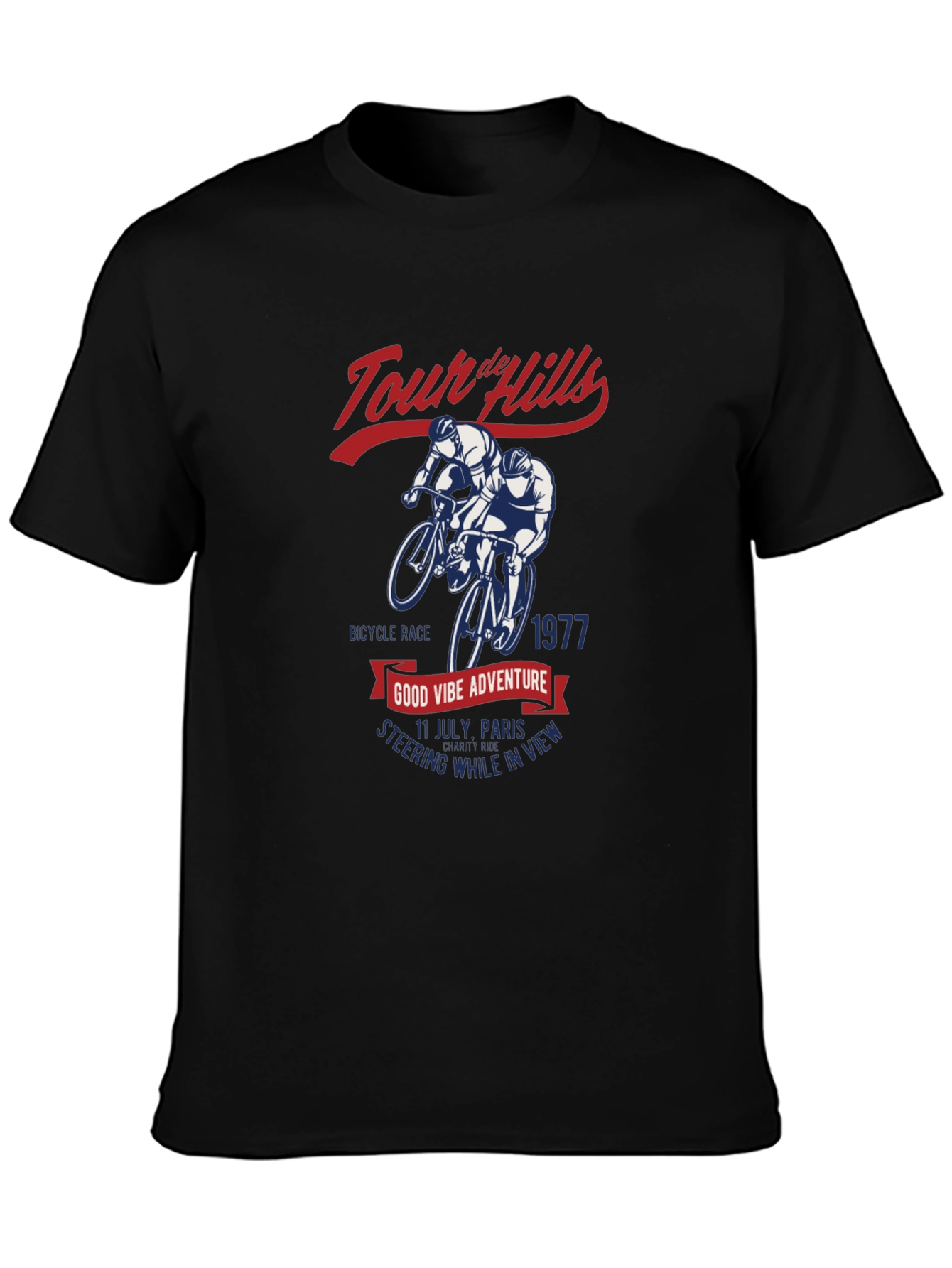 Black Tour de Hills Cycling T-Shirt - Vintage Style view 3
