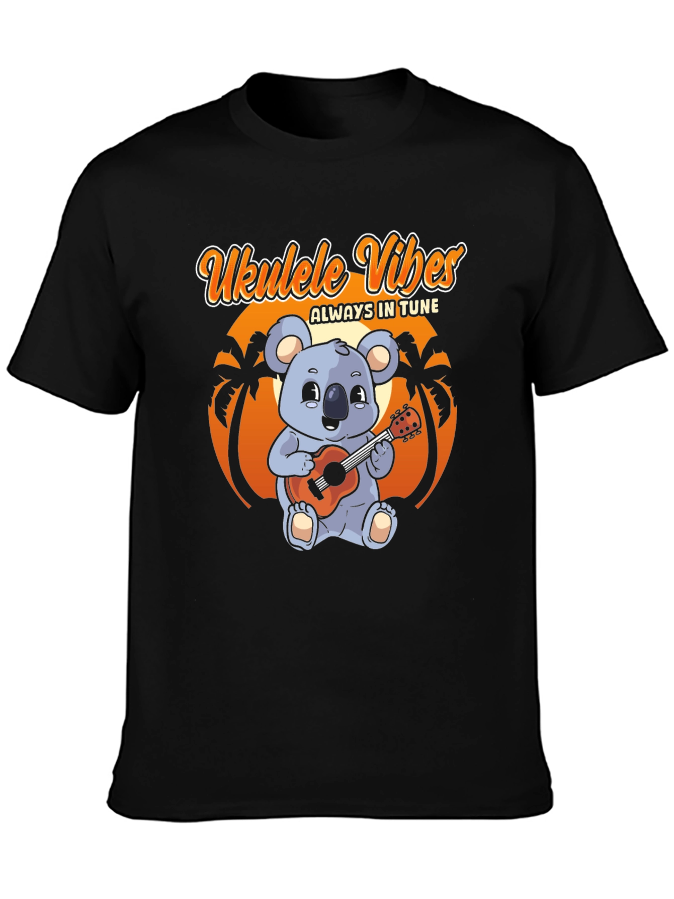 Black Ukulele Vibes T-Shirt - Koala Bear Playing Ukulele view 3