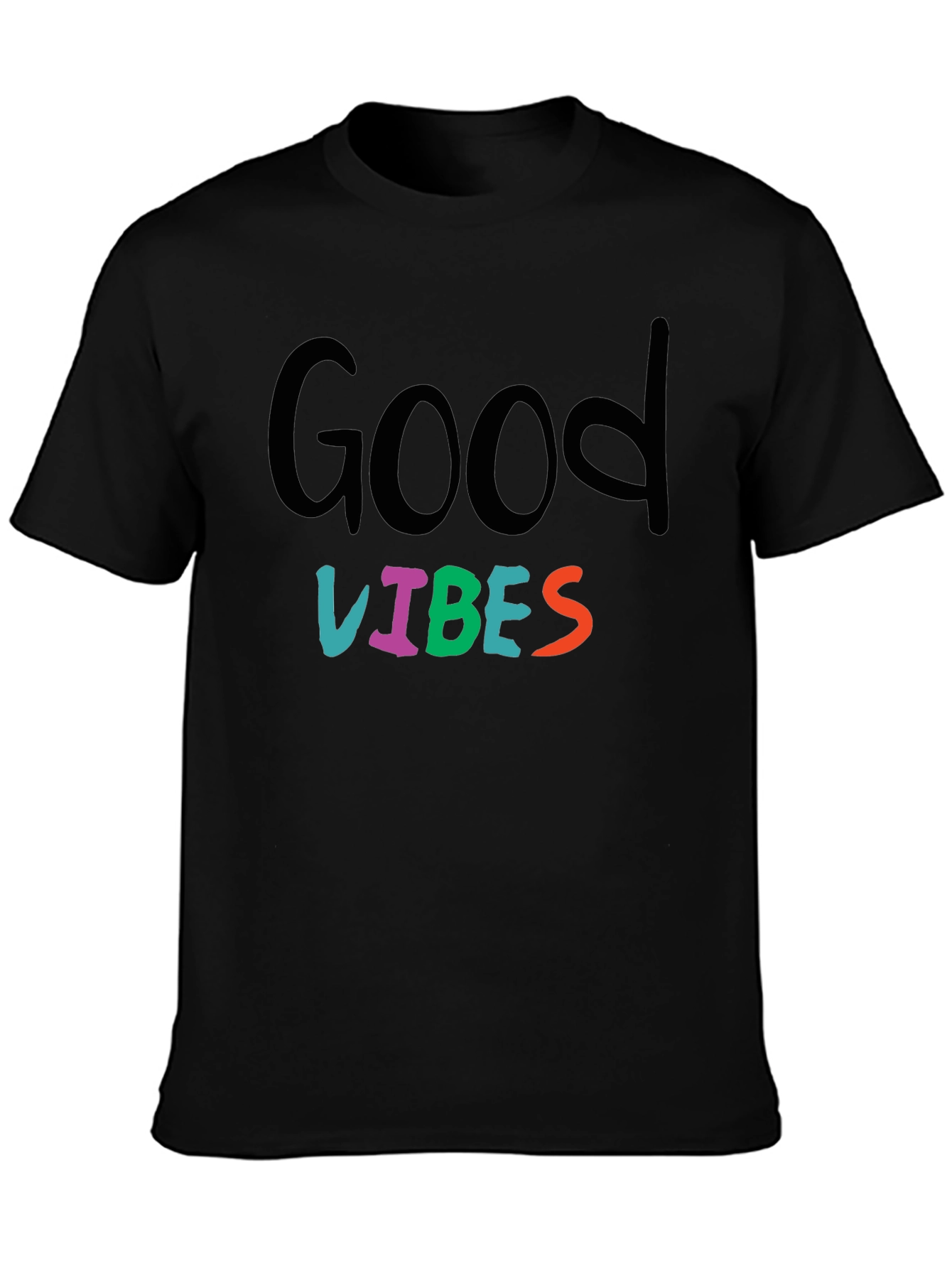 Black Good Vibes Graphic Print Black T-Shirt view 3